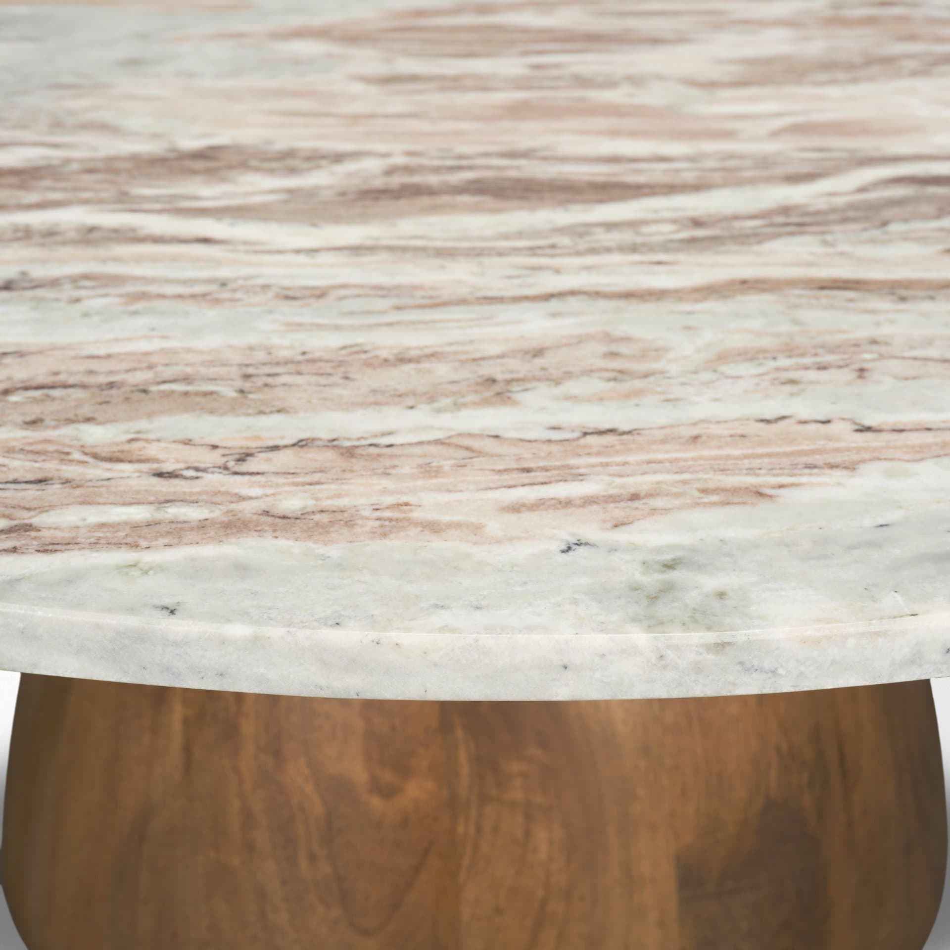 Allyson Round Brown Pedestal w/Savar Pink Marble Top Coffee Table — product photograph