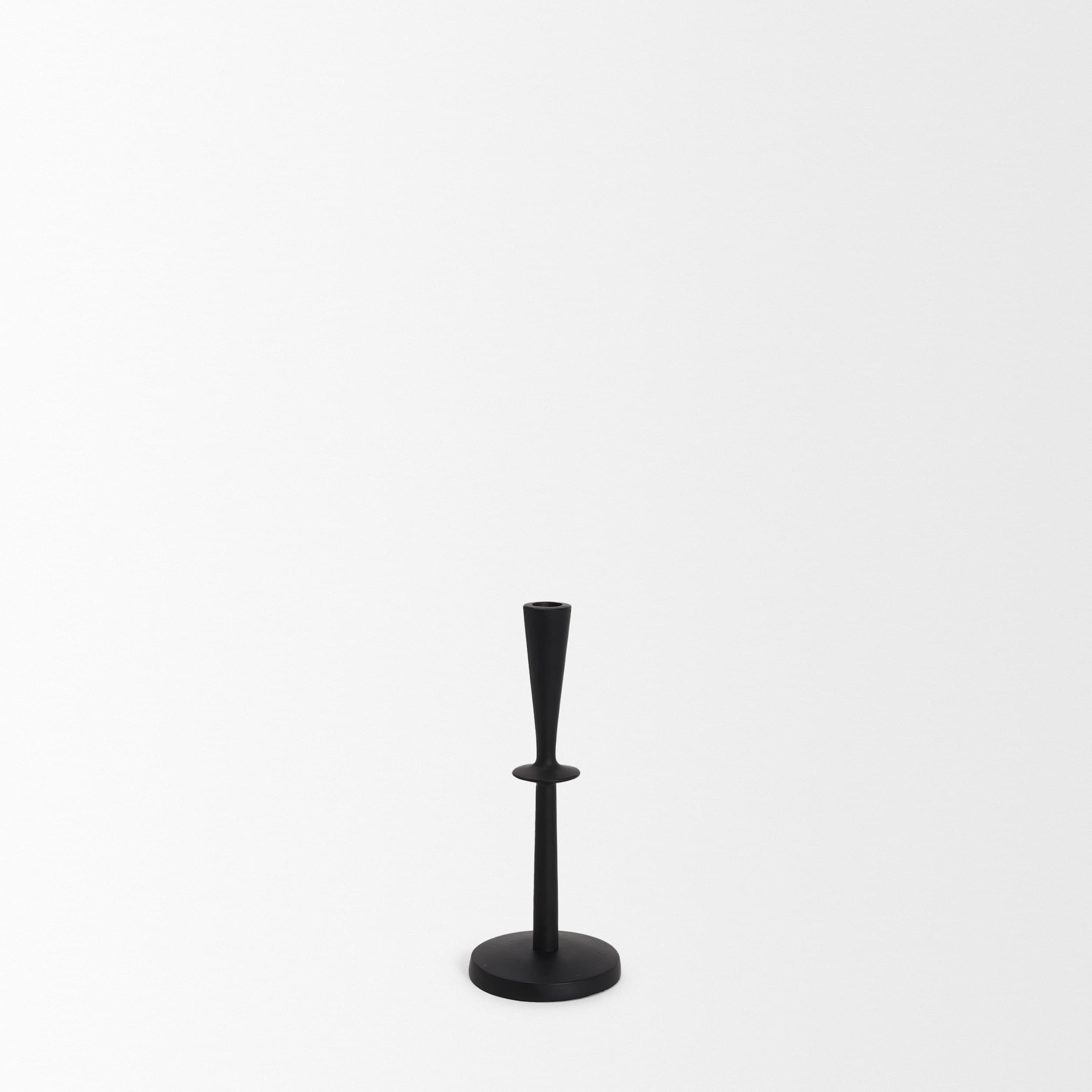 Qwin Matte Black Cast Aluminum Short Candle Holder — product photograph