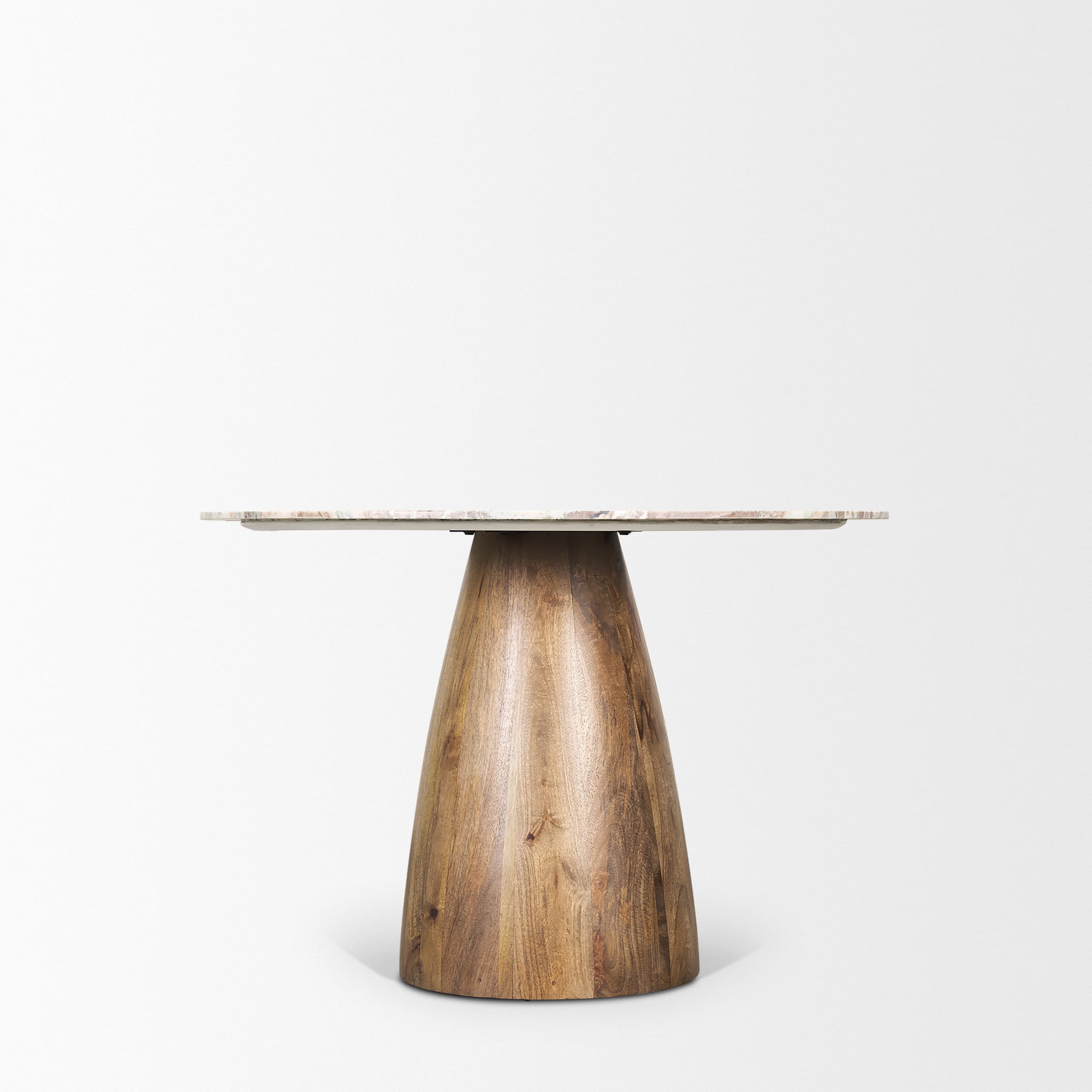 Allyson 42" Round Pedestal Dining Table | Savar Pink Marble & Brown Wood | Seats 4 — product photograph
