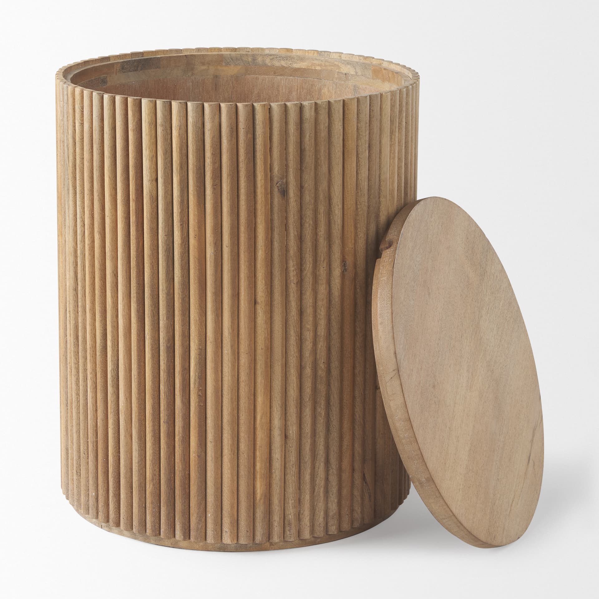 Terra 18L x 18W x 22H Light Brown Wood Fluted Round Side Table — product photograph