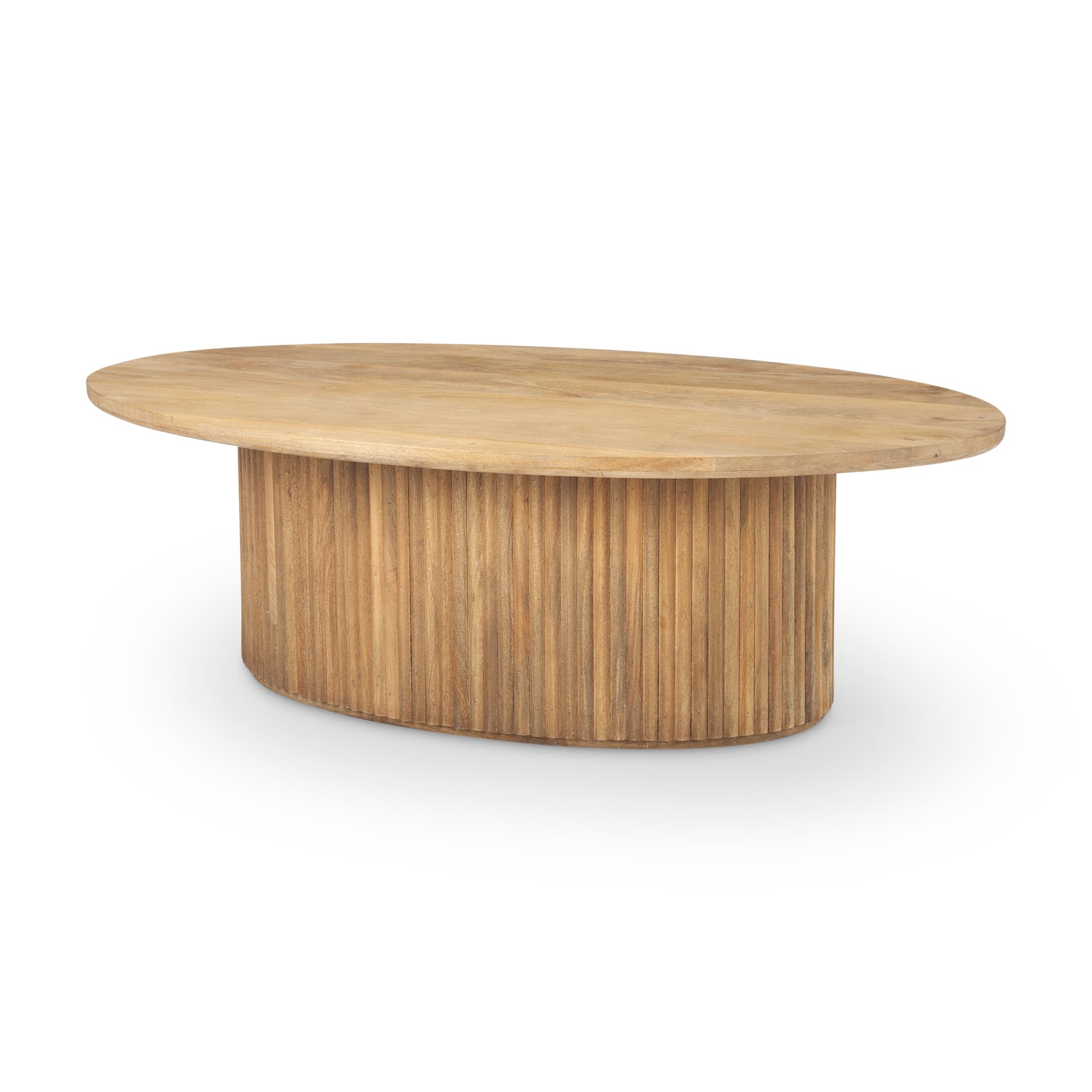 Terra 48L x 28W x 15H Light Brown Wood Oval Fluted Coffee Table — product photograph