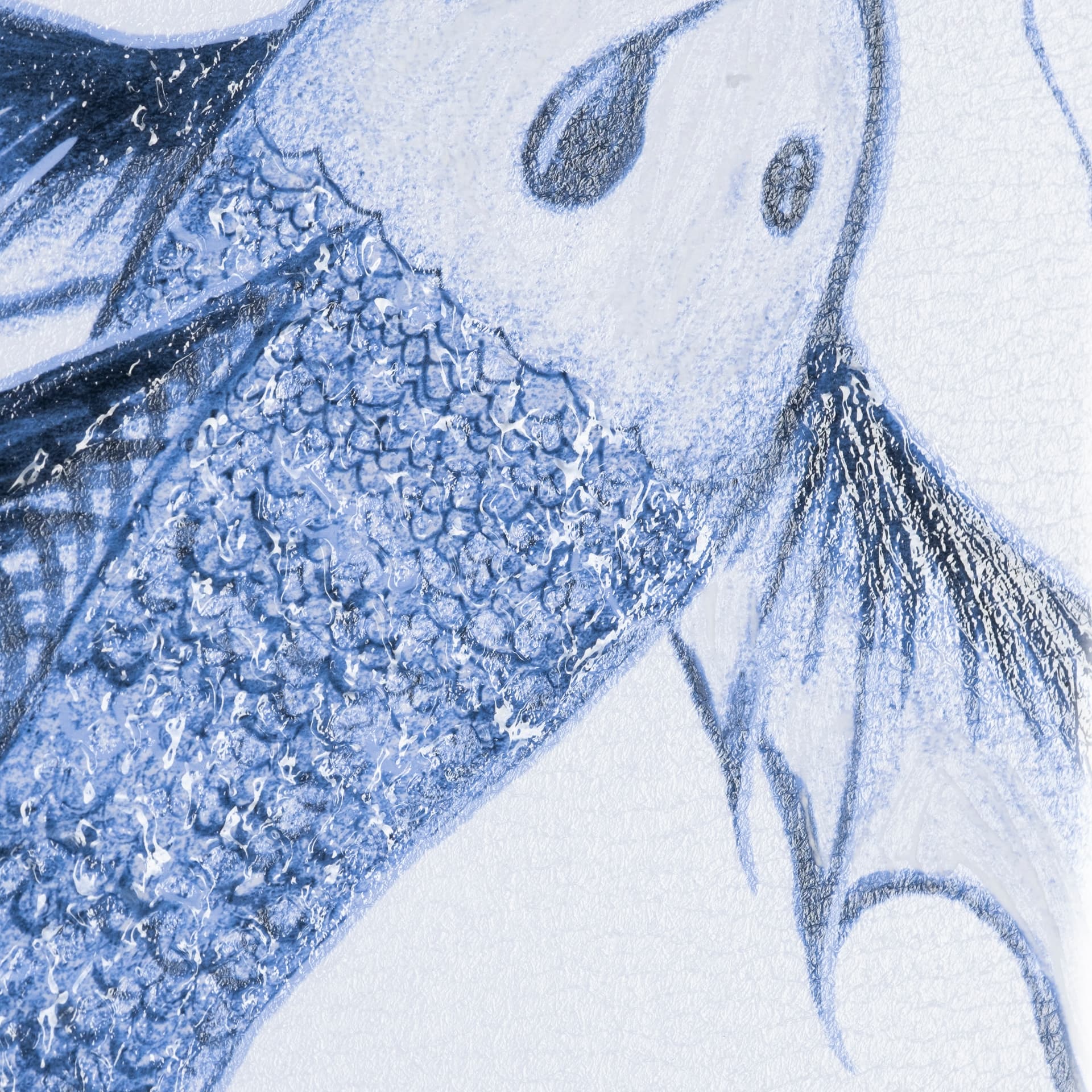 Koi Fish Blue I by Mercana Studio a Hand Embellished Textured Framed Art Print Matted under Glass — product photograph