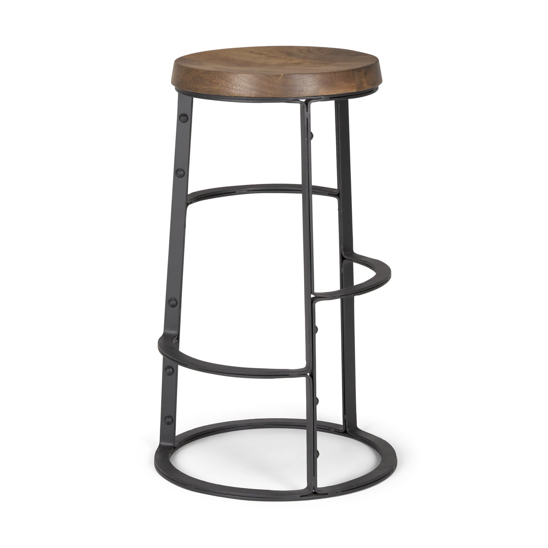 Neo Backless 26.3in Seat Counter Stool | Brown Wood w/ Black Metal — product photograph