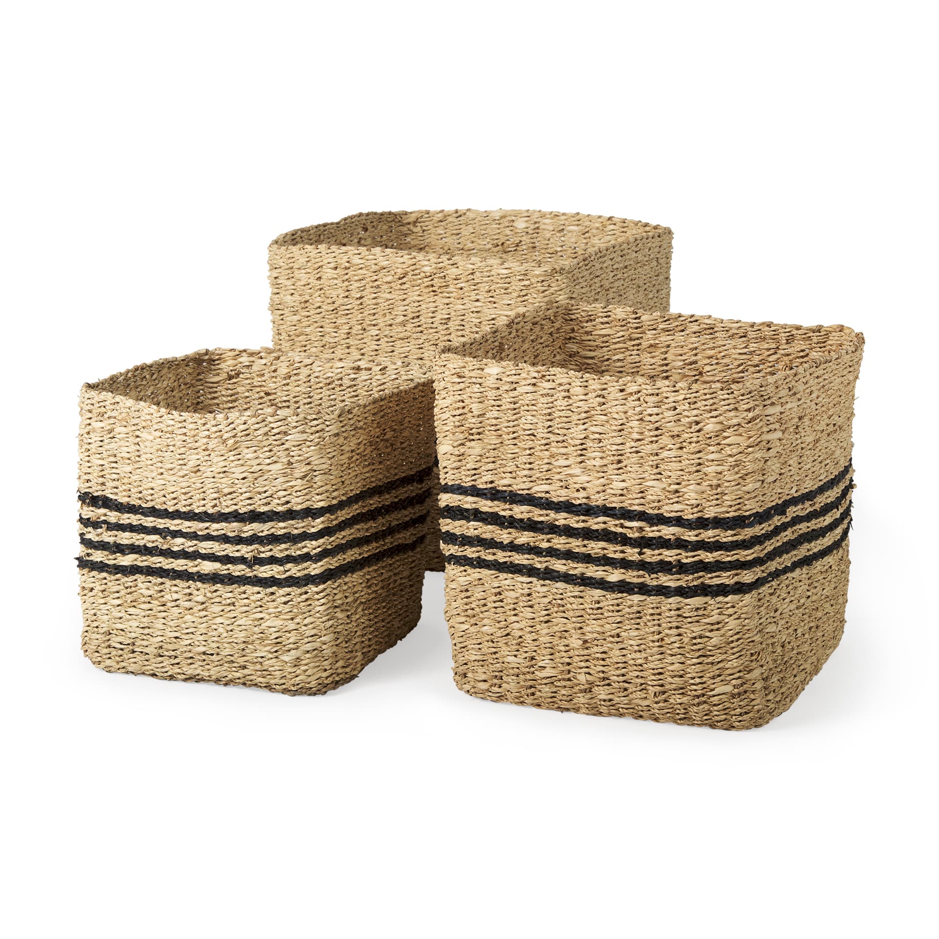 Cullen 15.7L x 15.7W x 15.7H (Set of 3) Grey Twisted Seagrass Square Basket — product photograph