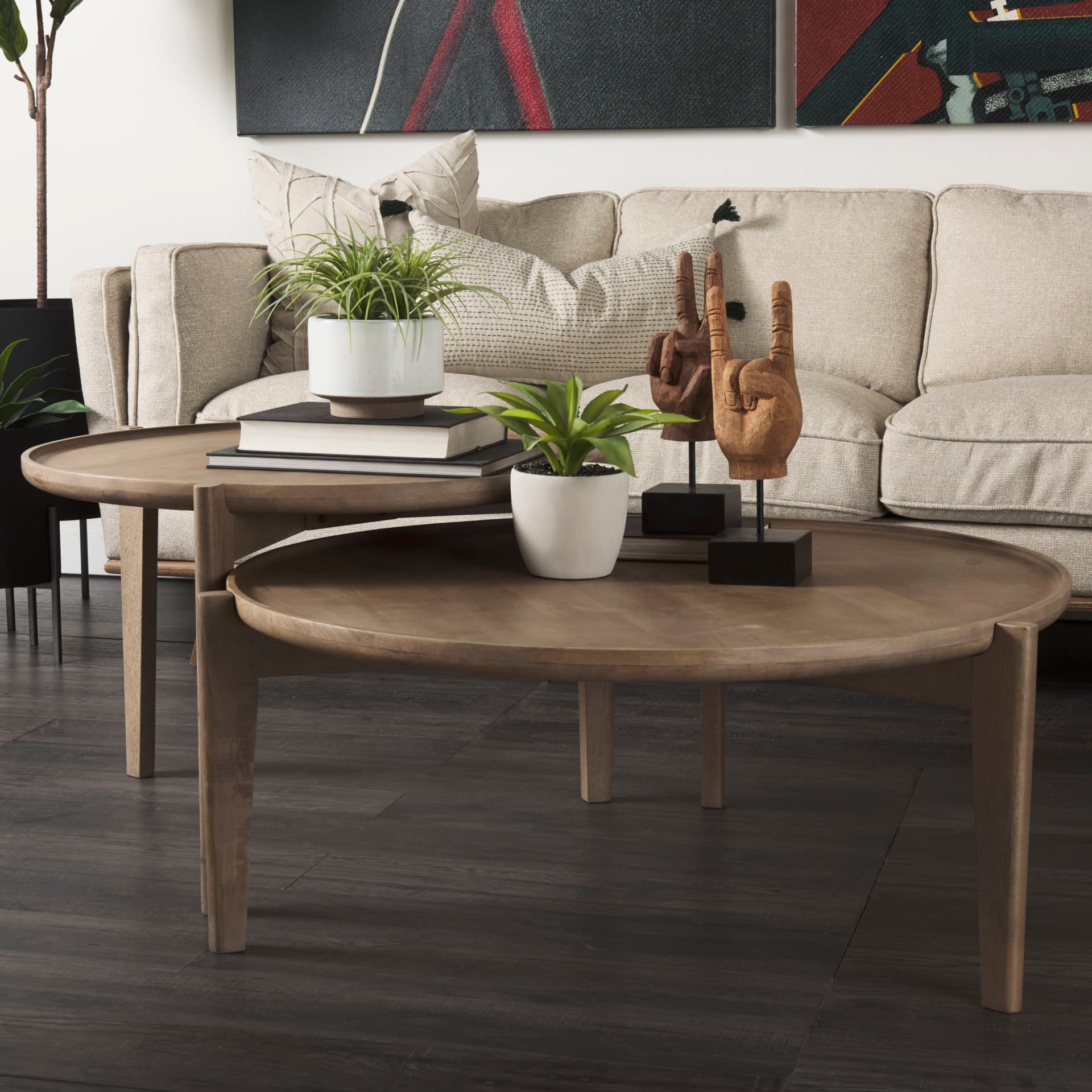 Cleaver (Set of 2) 40" & 31" Round Brown Solid Wood Nesting Coffee Tables — product photograph