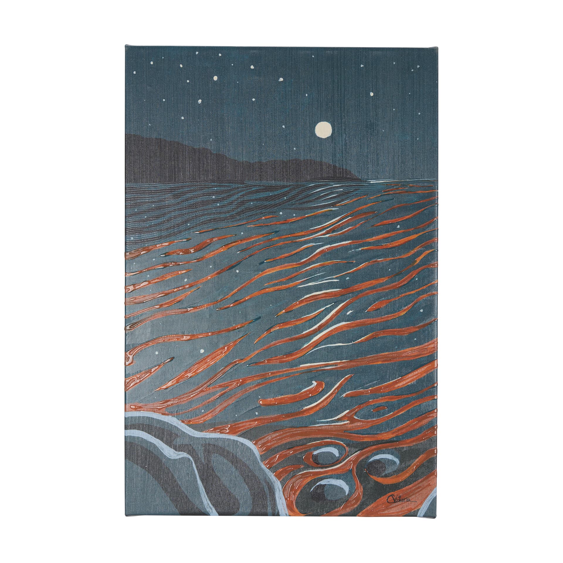 Sea bay at nitght II by Mercana Studio a Hand Embellished Textured Canvas — product photograph