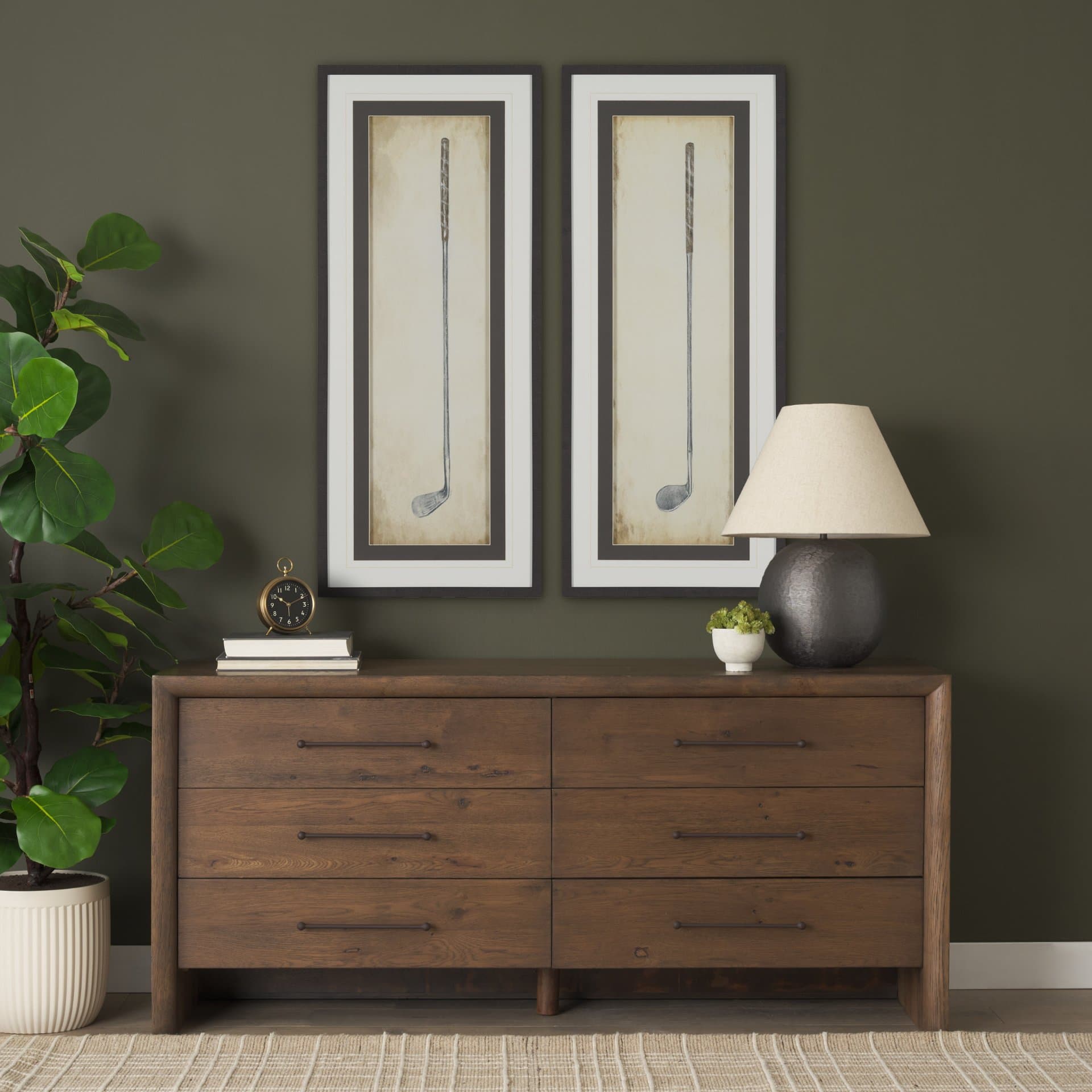 Vintage Golf Club IV by Mercana Studio Hand-Embellished Textured Framed Artwork Matted under Glass — in a styled room