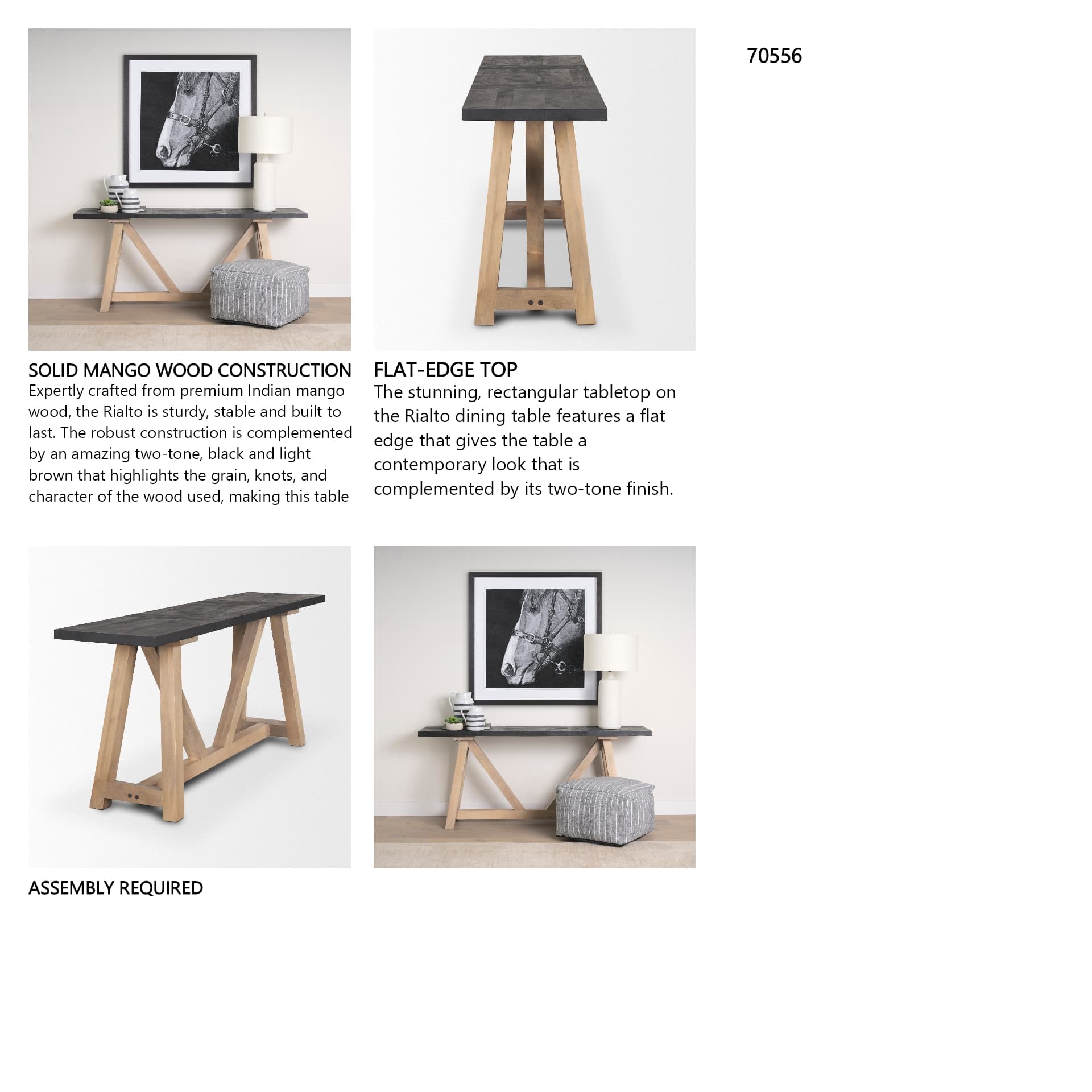 Rialto Two-Toned Black and Brown Wood Angular Leg Console Table — in a styled room
