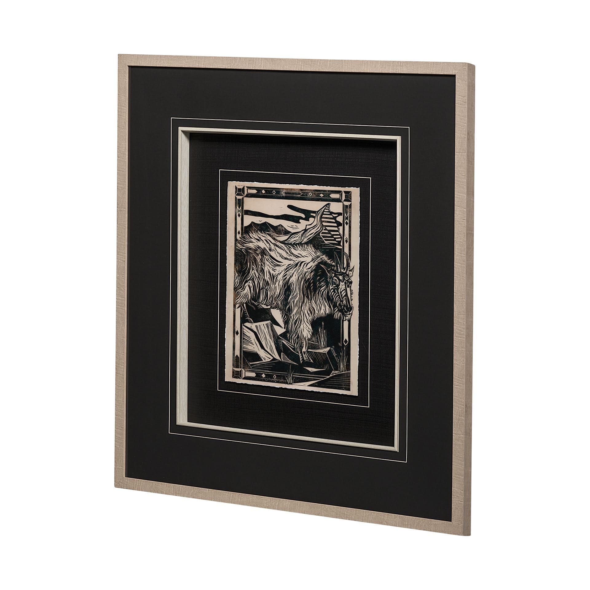 Linocut II by Mercana Studio a Hand Embellished Textured Framed Art Print Matted under Glass — product photograph