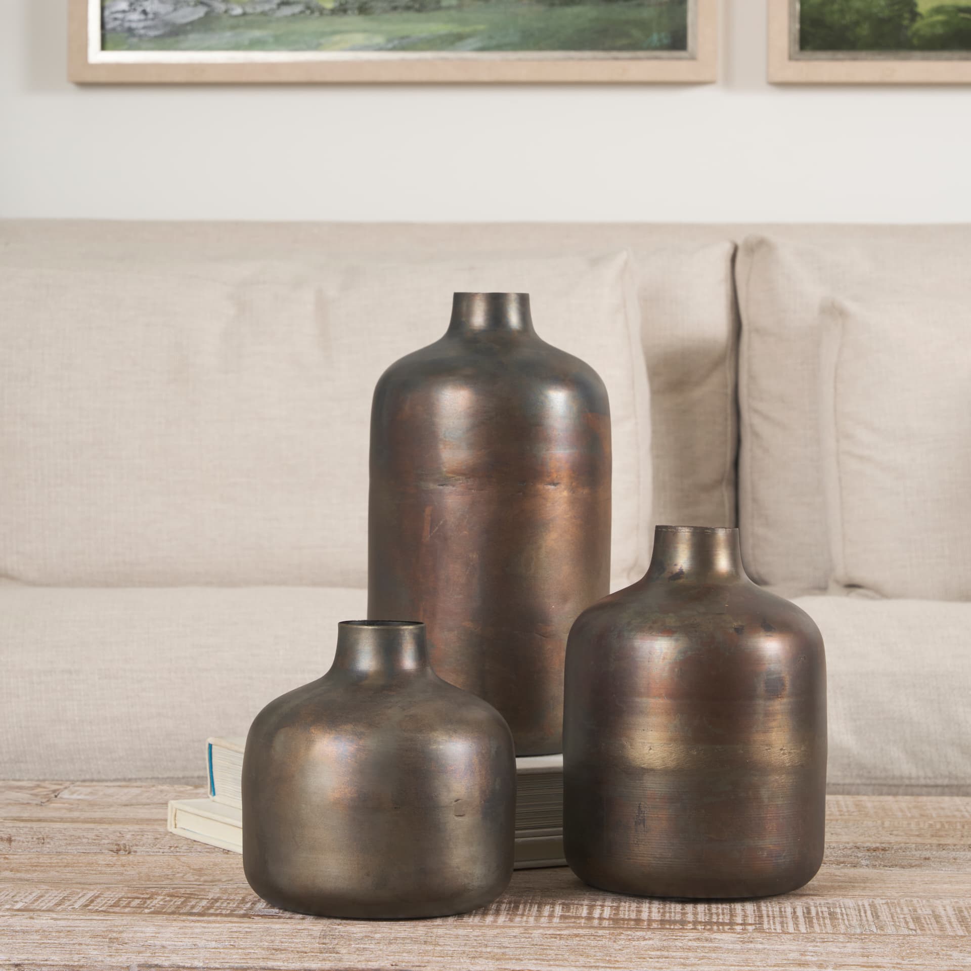 Daya Medium Antiqued Gold Metal Vase — product photograph