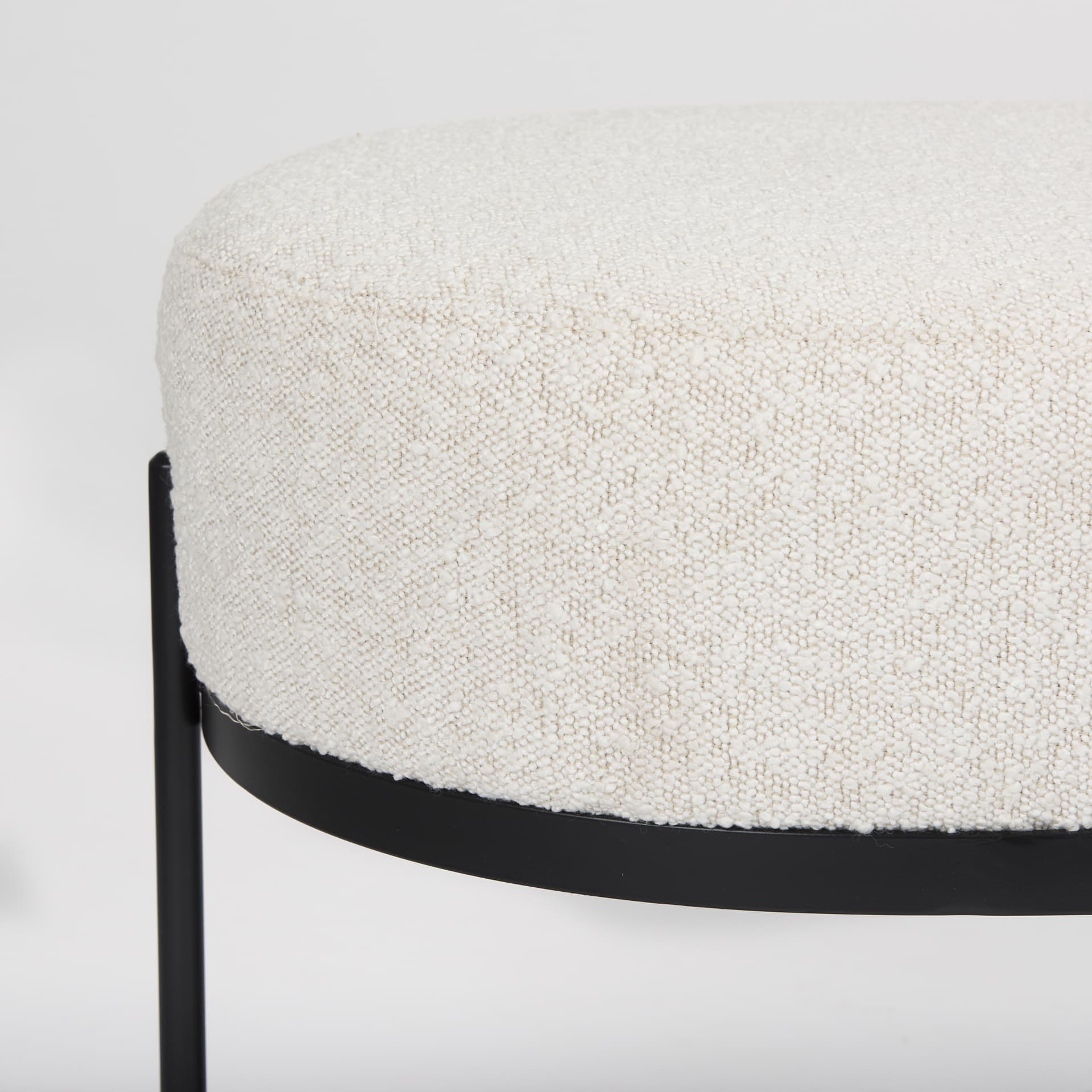 Amelia 55.0L x 18.0W x 18.0H Cream Boucle W/Black Metal Upholstered Bench — product photograph