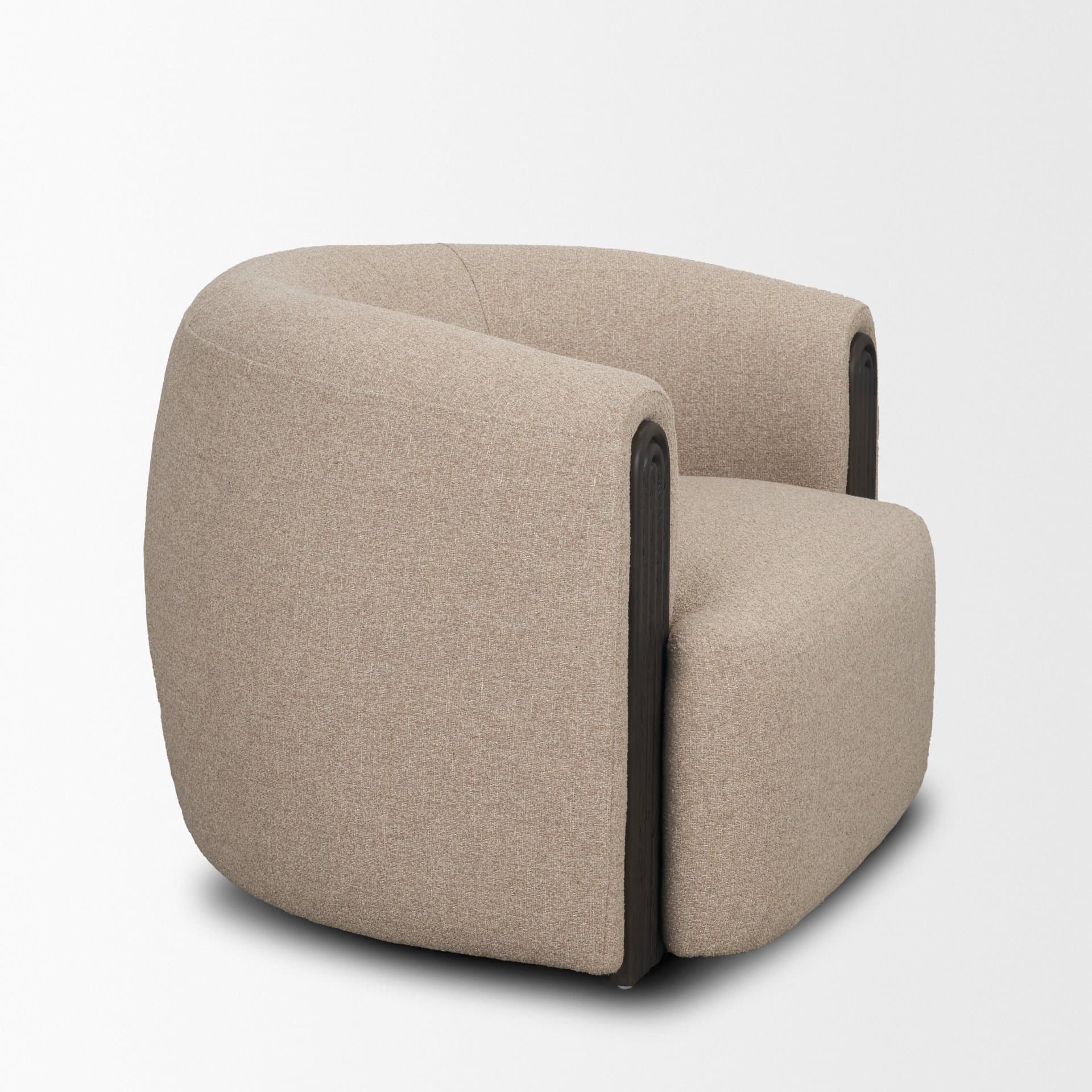 Kornelia Textured Mushroom Fabric Barrel Accent Chair — product photograph