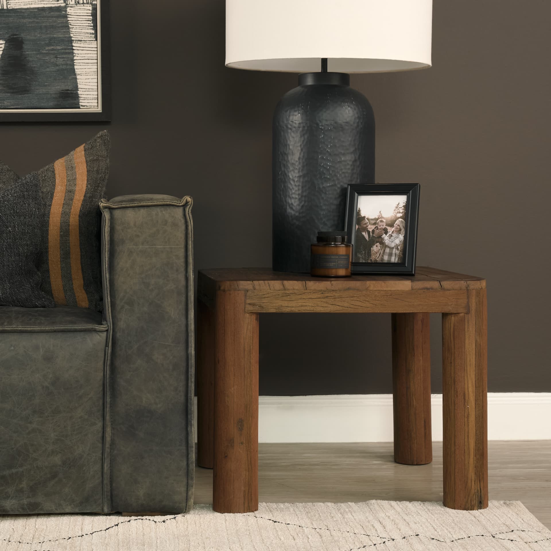 Hewitt Square Smooth Reclaimed Wood Side Table — in a styled room