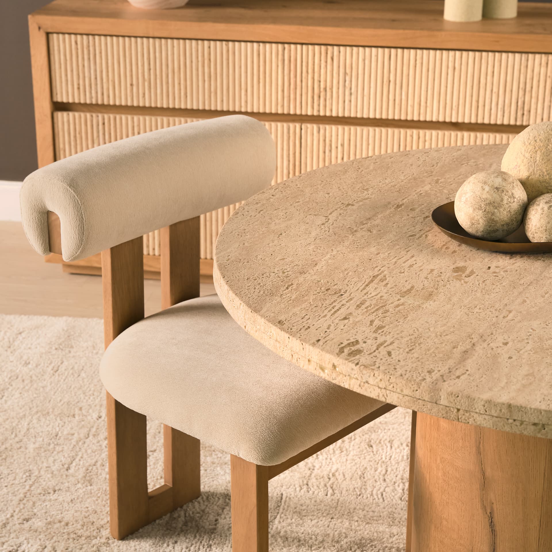 Siena 42" Round Pedestal Dining Table | Travertine | Seats 4 — product photograph