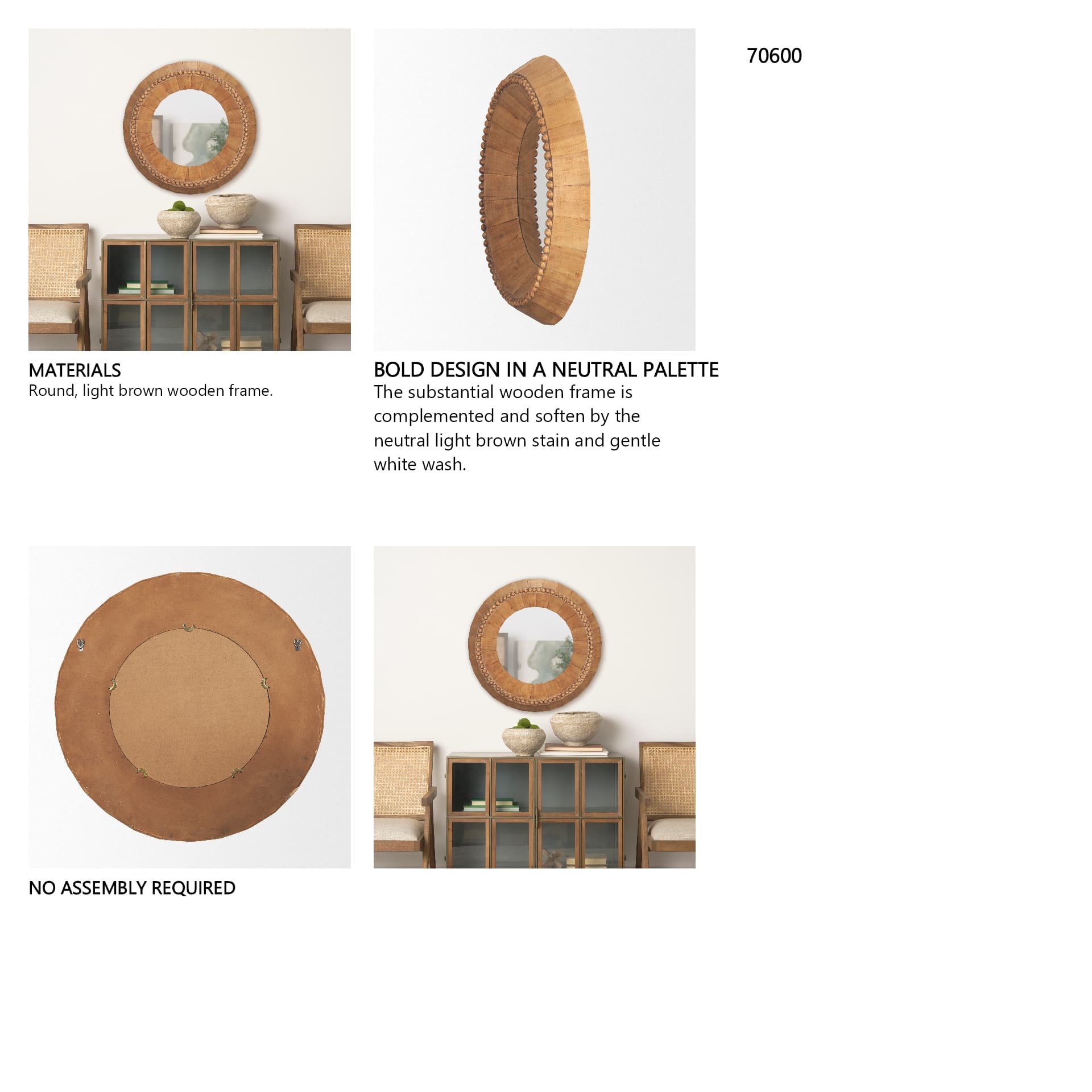 Ranela Light Brown Beaded Wooden Wall Mirror — in a styled room