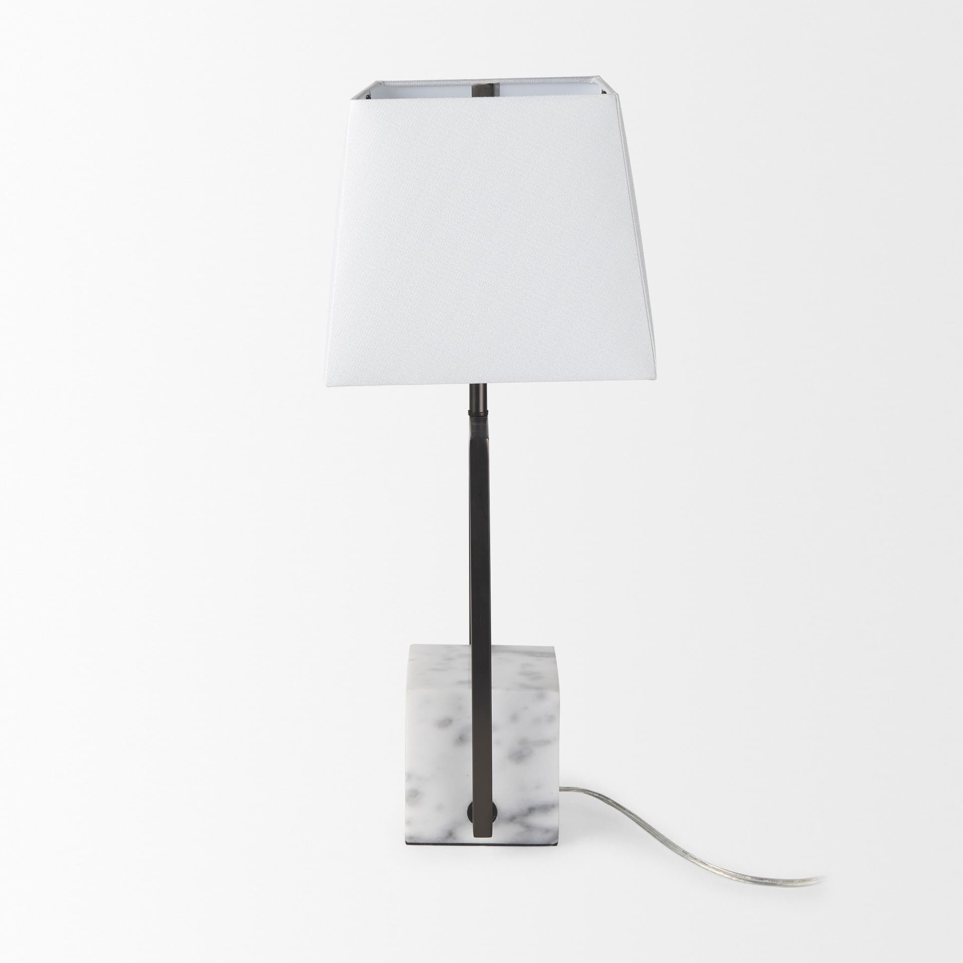 Peyton 14.0L x 9.0W x 26.2H Black Metal W/Marble Cube and White Shade Table Lamp — product photograph