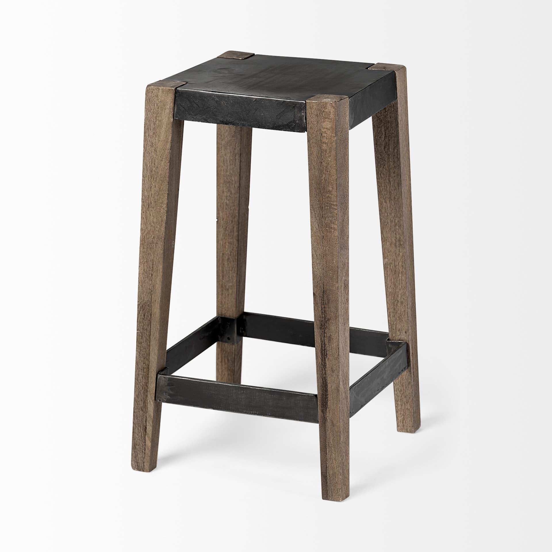 Nell Backless 26in Seat Counter Stool | Black Metal w/ Wood — product photograph