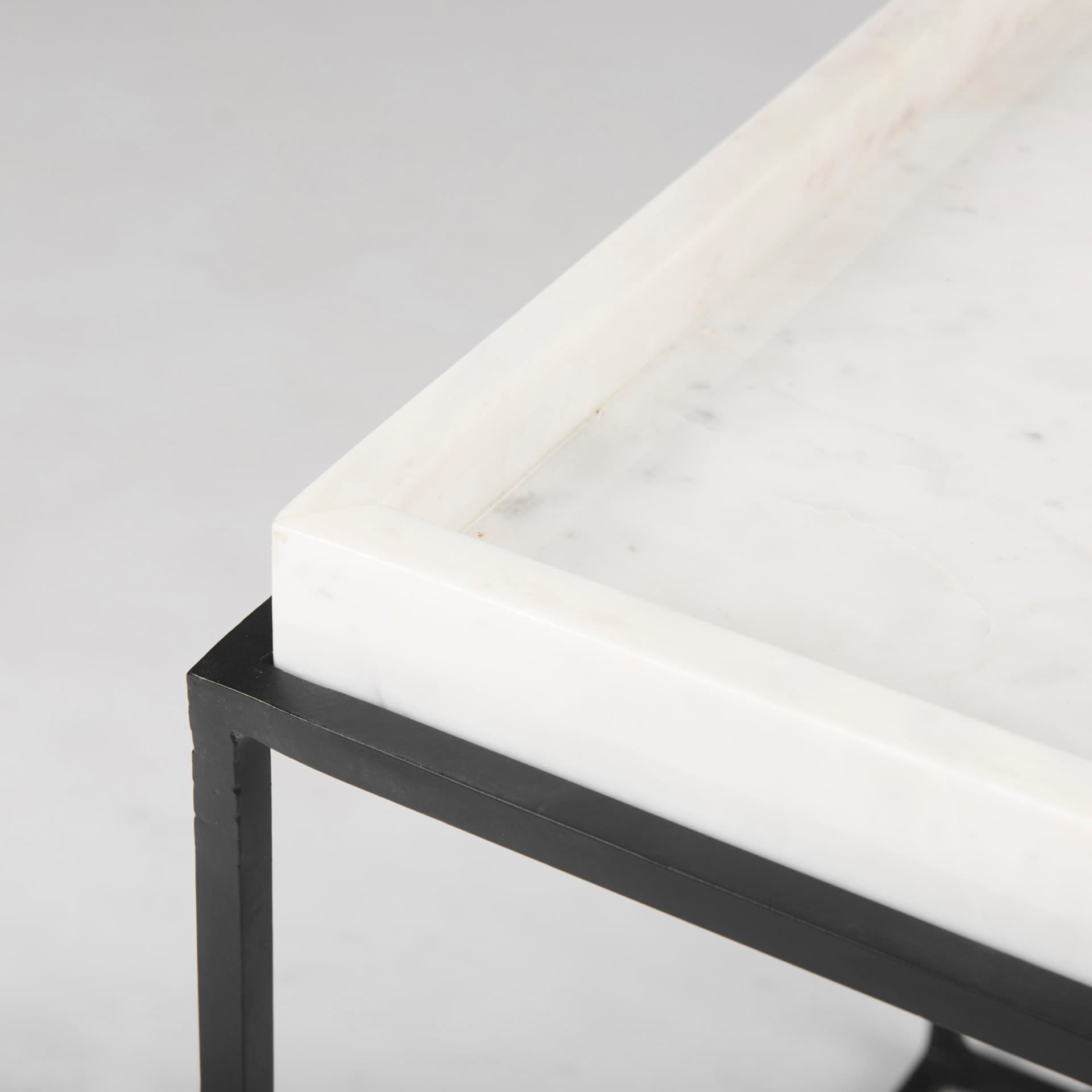Nathan II 18" x 20" Square Top White Marble and Black Metal End/Side Table — product photograph