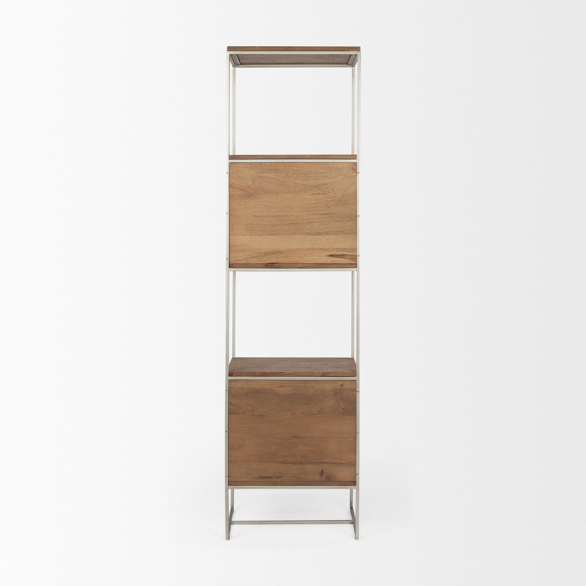 Morris II 19.75 x 15 x 72.5 Brown Wood and Silver Metal Frame 4 Shelf Shelving Unit — product photograph
