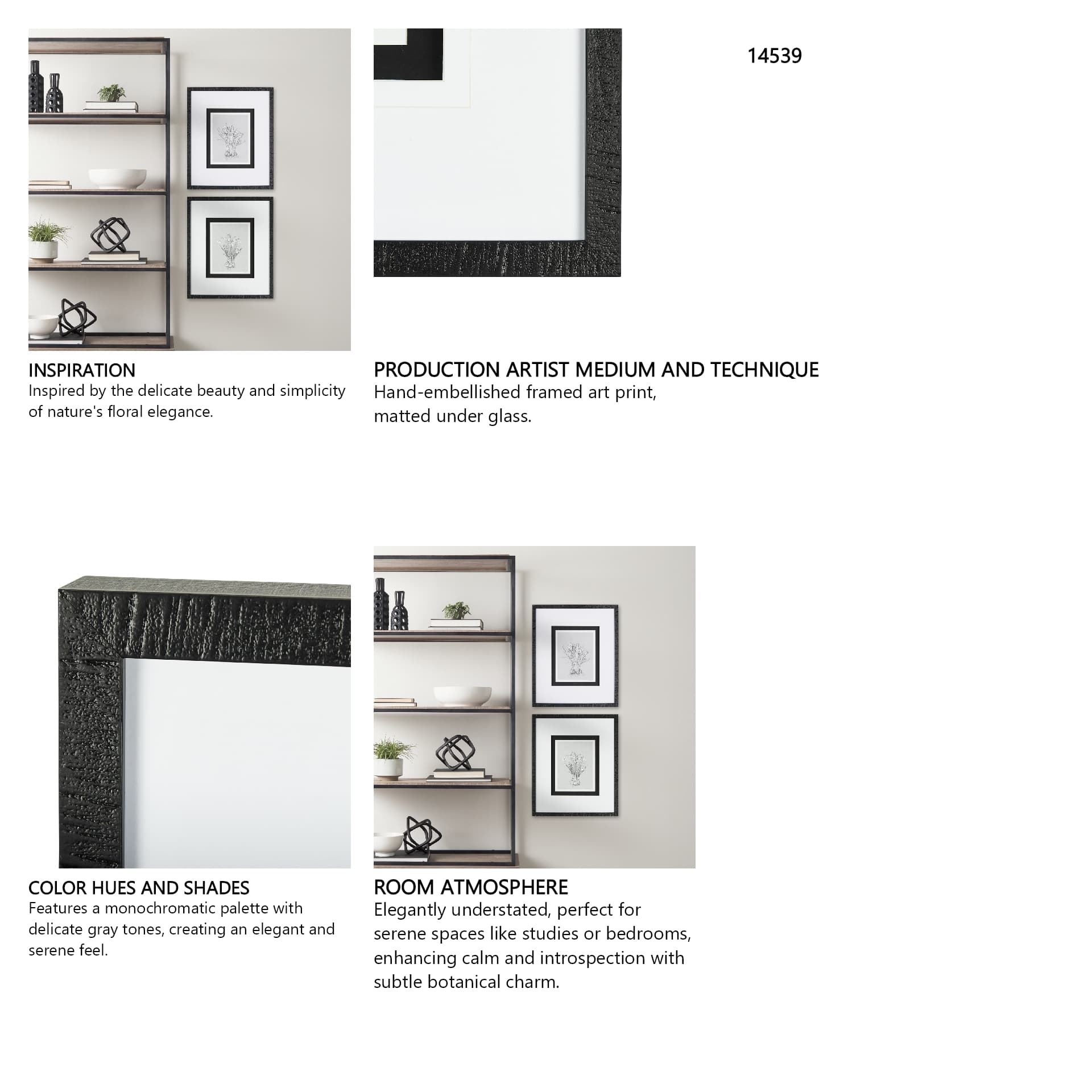 Botanical sketches VI (Grey) by Mercana Studio Hand Embellished Framed Art Print Matted under Glass — in a styled room