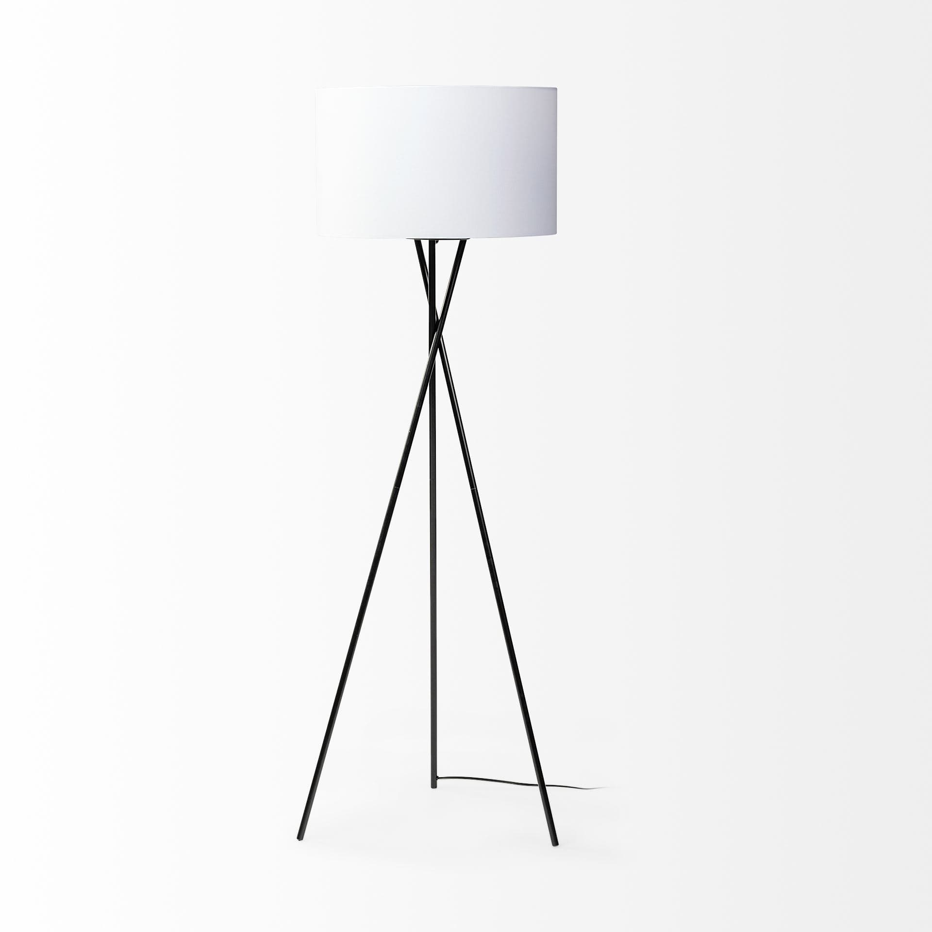 Ambrose 20.0L x 20.0W x 61.8H Black Metal W/White Fabric Shade Floor Lamp — product photograph