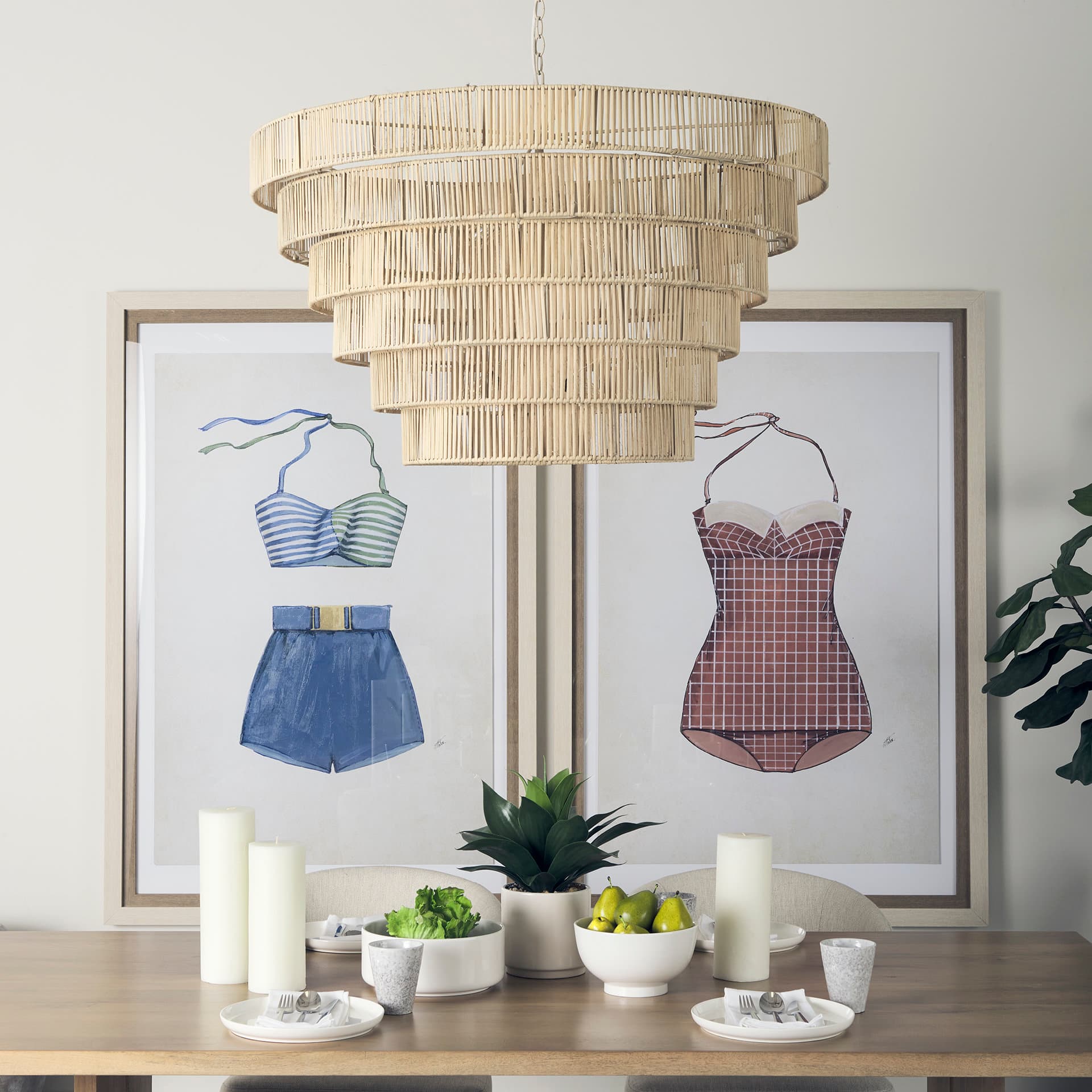 Marimba 40 L x 40 W x 24 H Natural Cane 6 Tier Chandelier — product photograph
