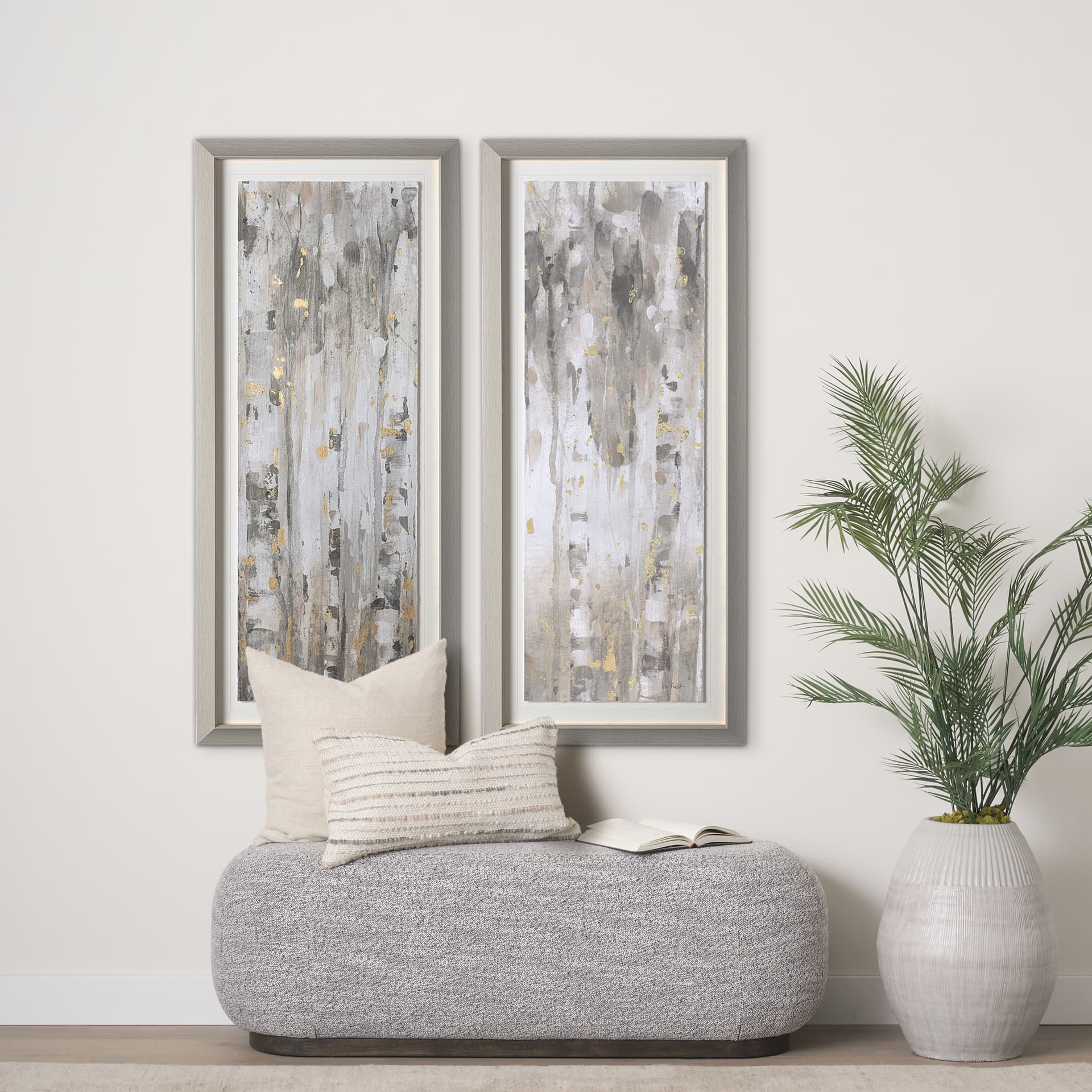 The Forest IV Neutral by Mercana Studio Hand Embellished Textured Framed Art Print Matted under Glas — in a styled room