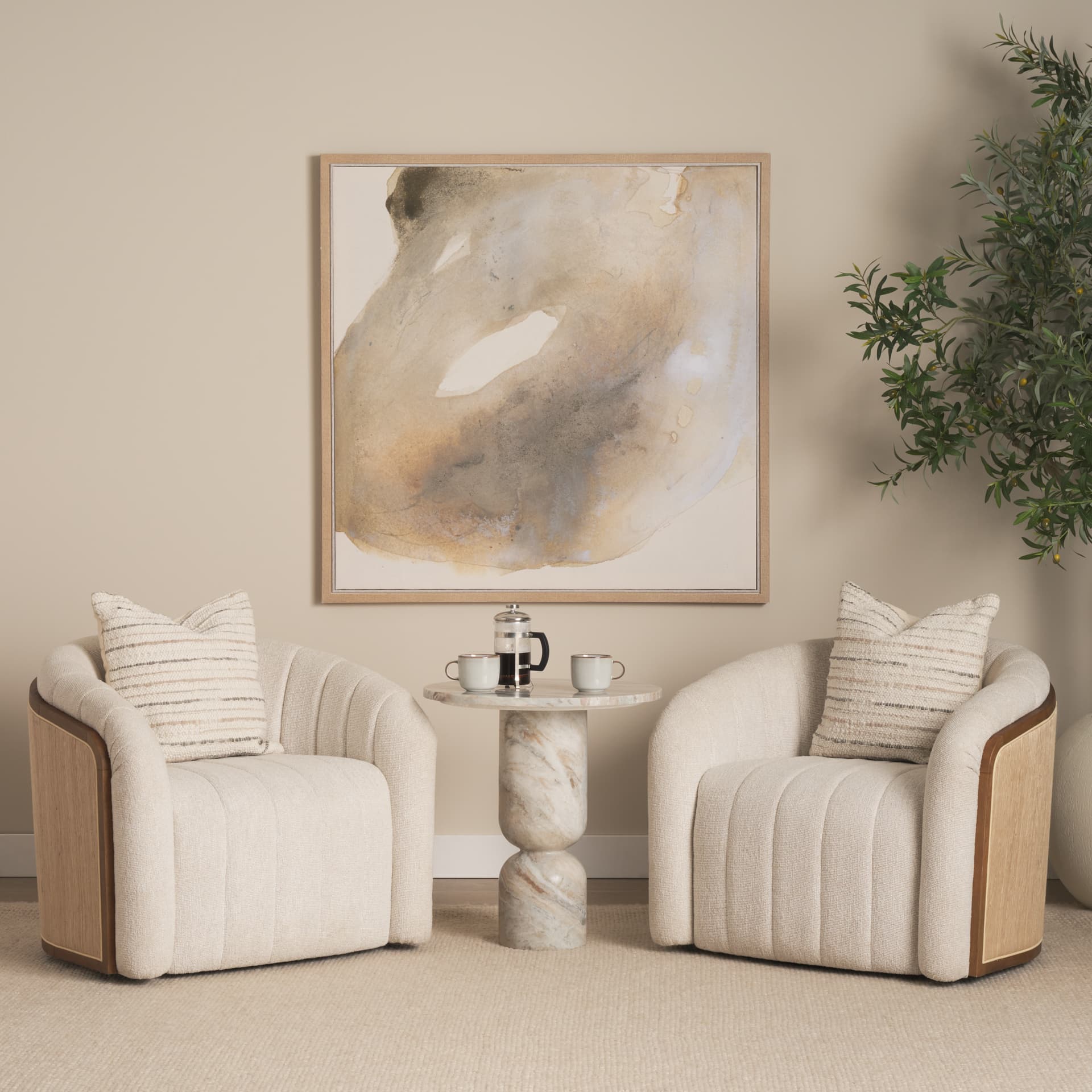 Nylah Solid Pink Marble Round Accent Table — product photograph