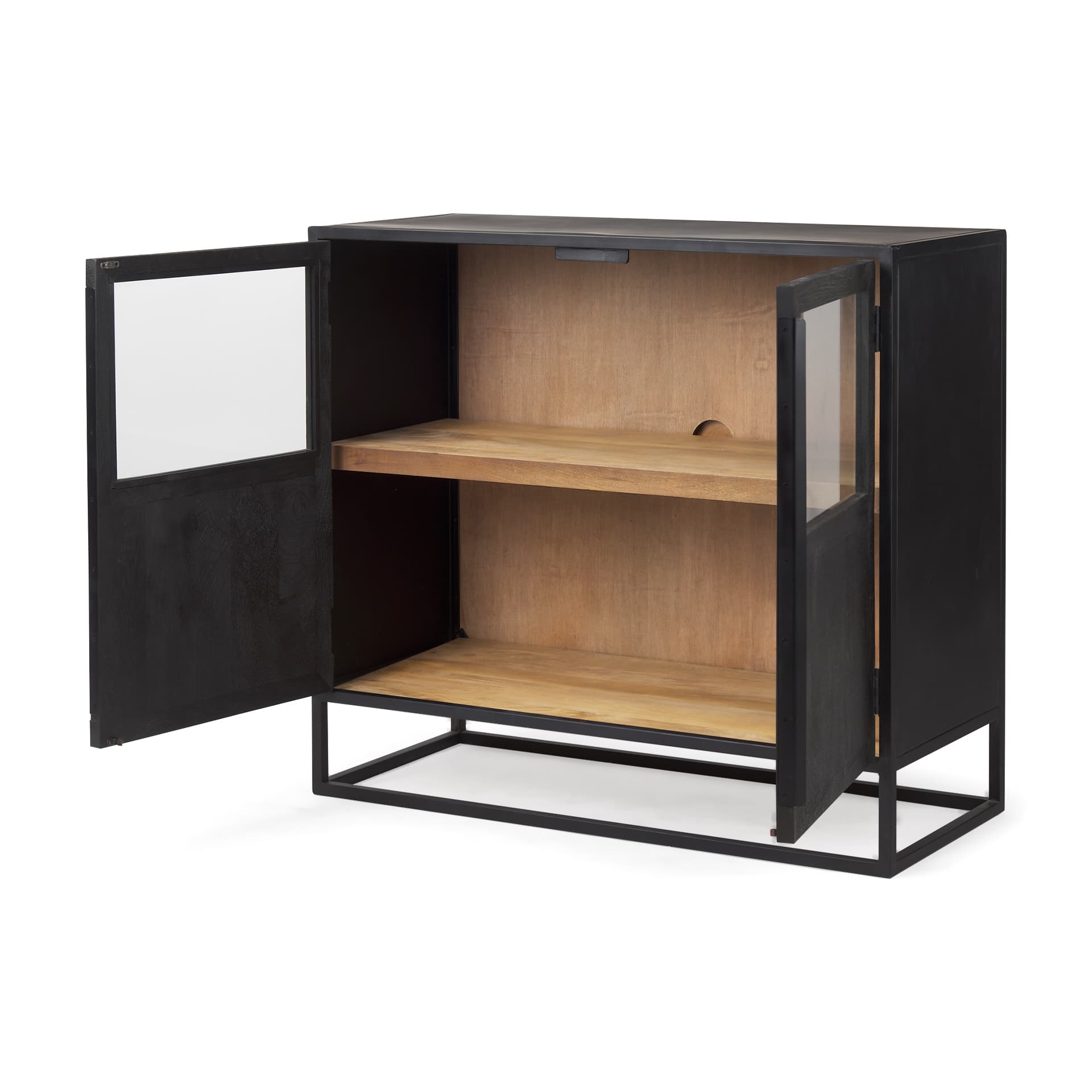 Sloan 40.0W Black Wood W/Black Metal Frame Accent Cabinet — product photograph