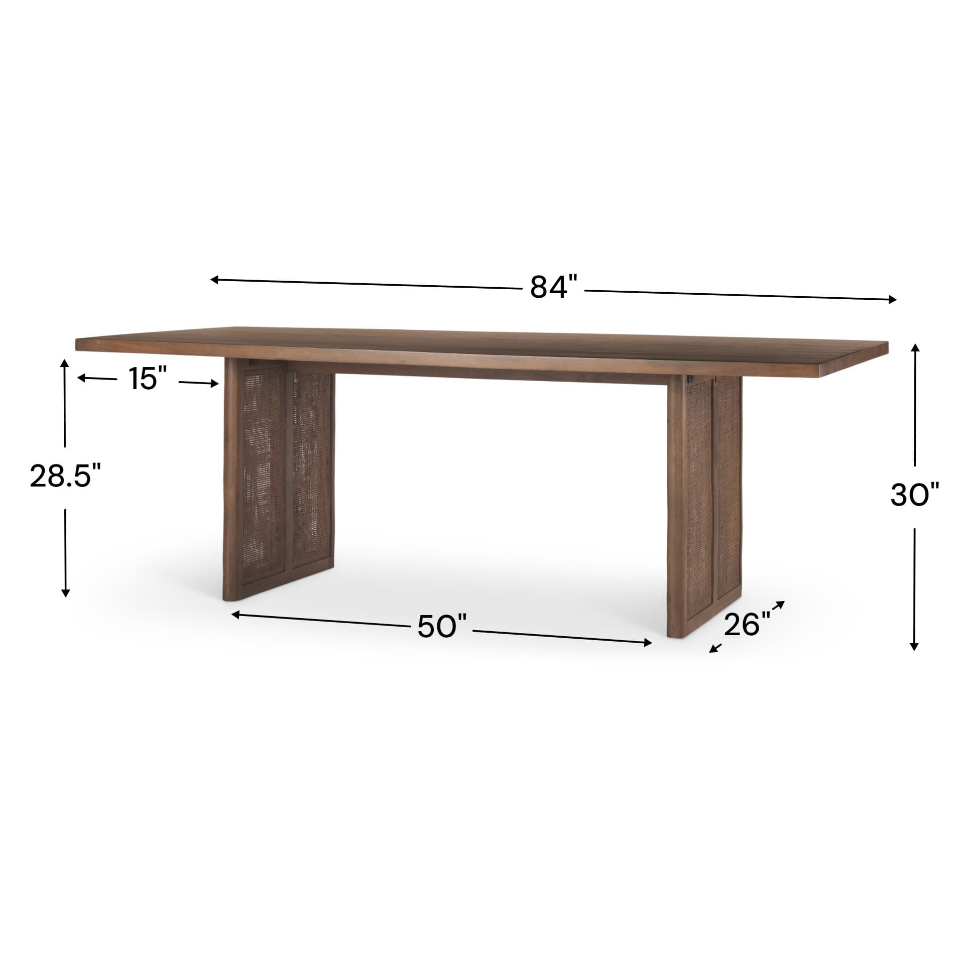 Grier 84"L x 38"W Dining Table | Med Brown Wood & Med Brown Wood Cane | Seats 8 — product photograph