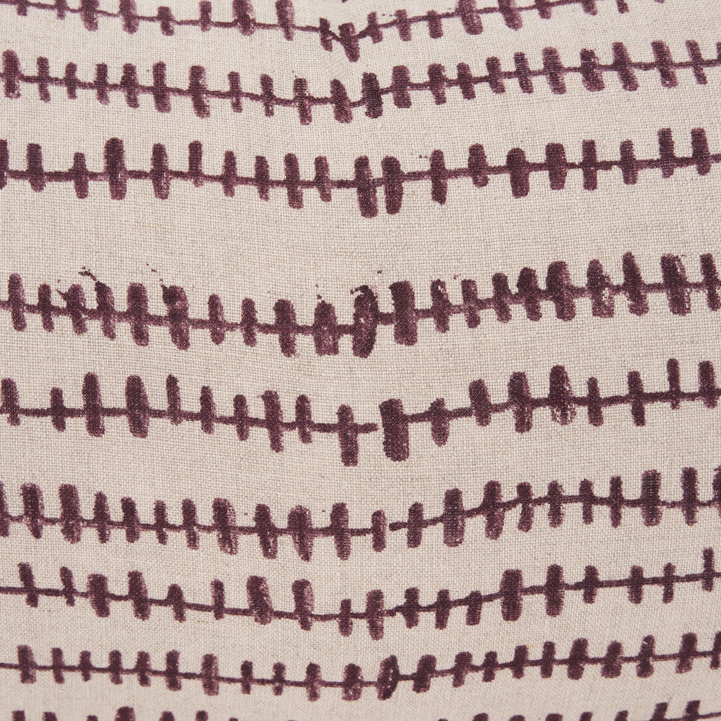 Jenna 14x26 Beige w/Merlot Print Linen Lumbar Decorative Pillow Cover — product photograph