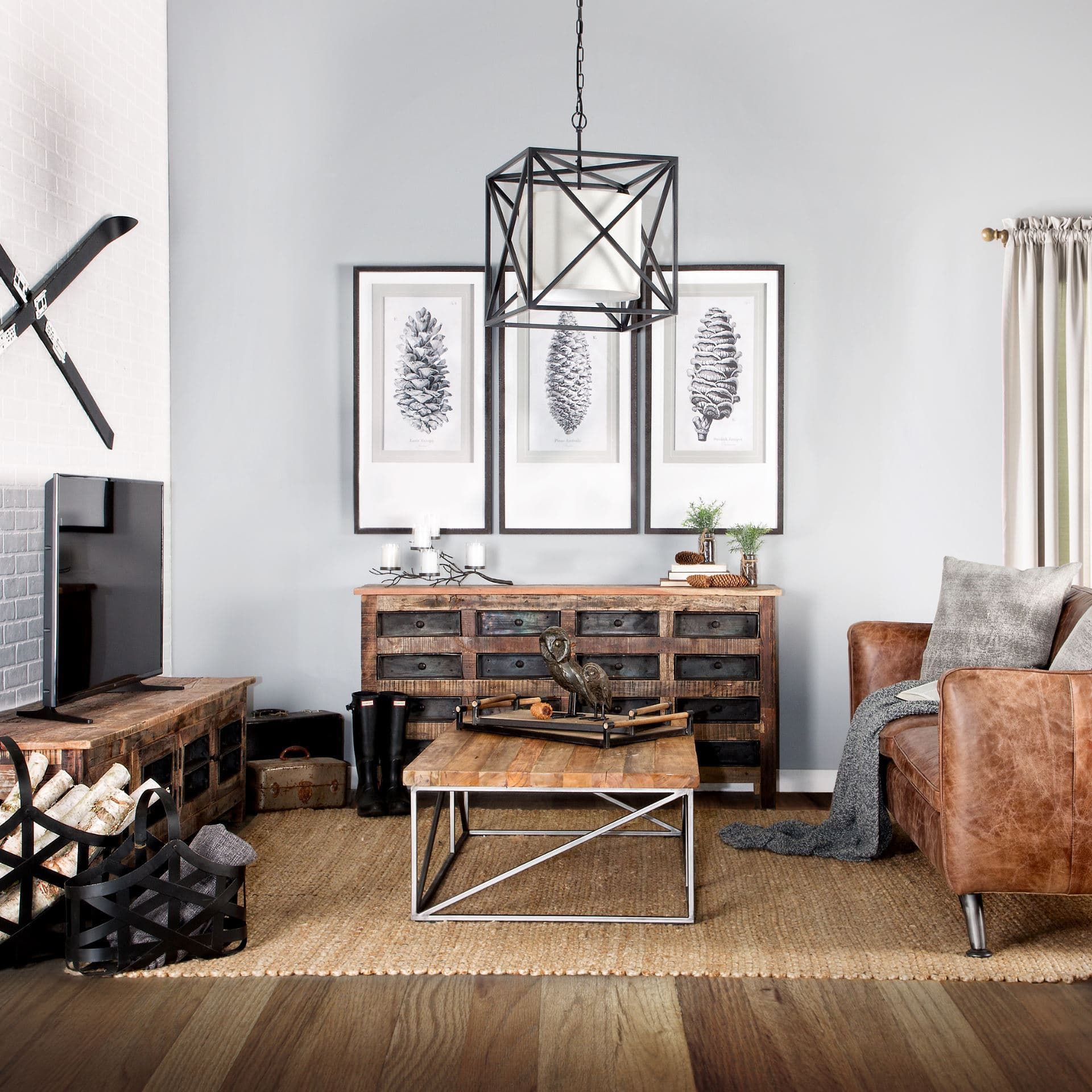 Wilton I 63x16 Reclaimed Wood and Metal 16 Drawer Sideboard — in a styled room