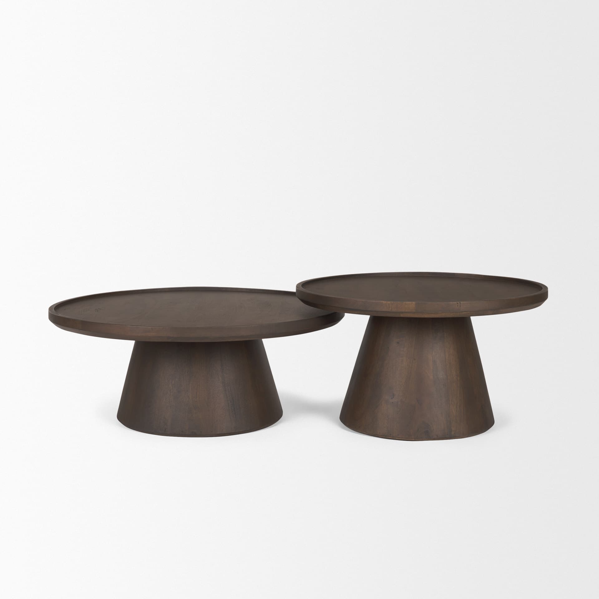 Takoda Dark Brown Wood Tapered Drum Nesting Coffee Tables — product photograph