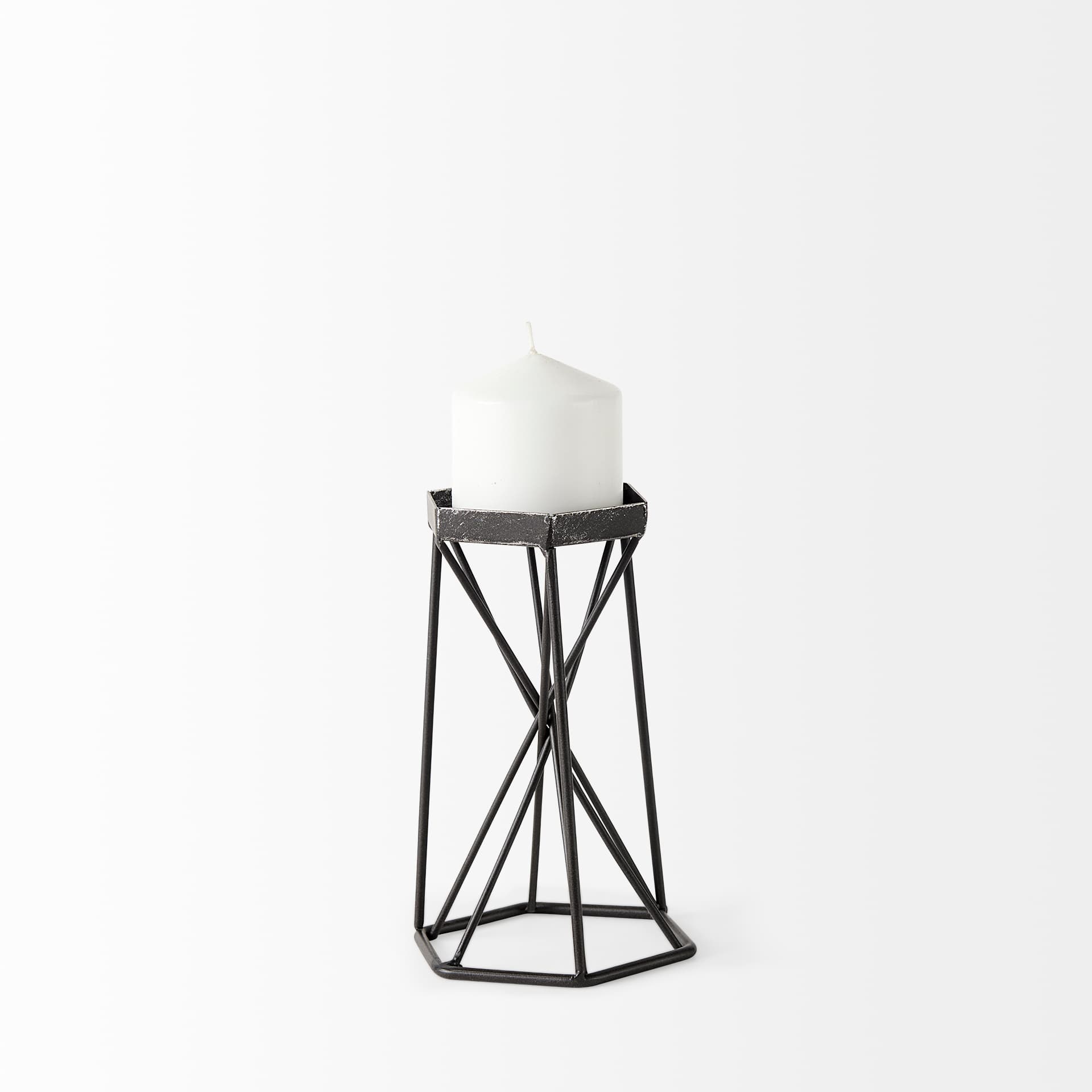 Sixx I Small Antiqued Metal Hexagonal Table Candle Holder — product photograph