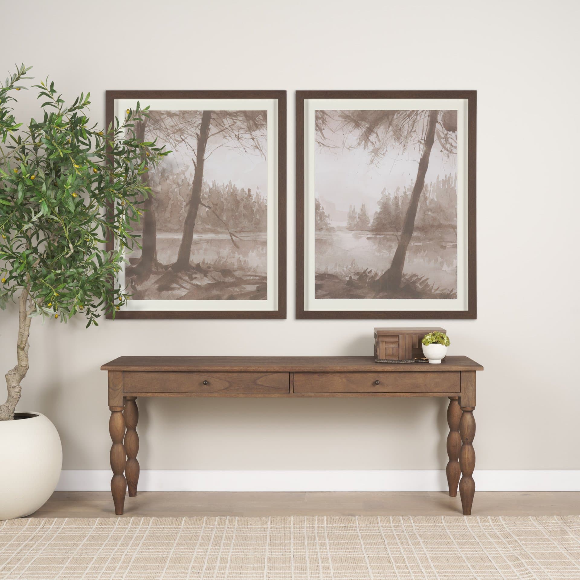 Timber Light II by Mercana Studio Framed Artwork Matted under Glass — in a styled room