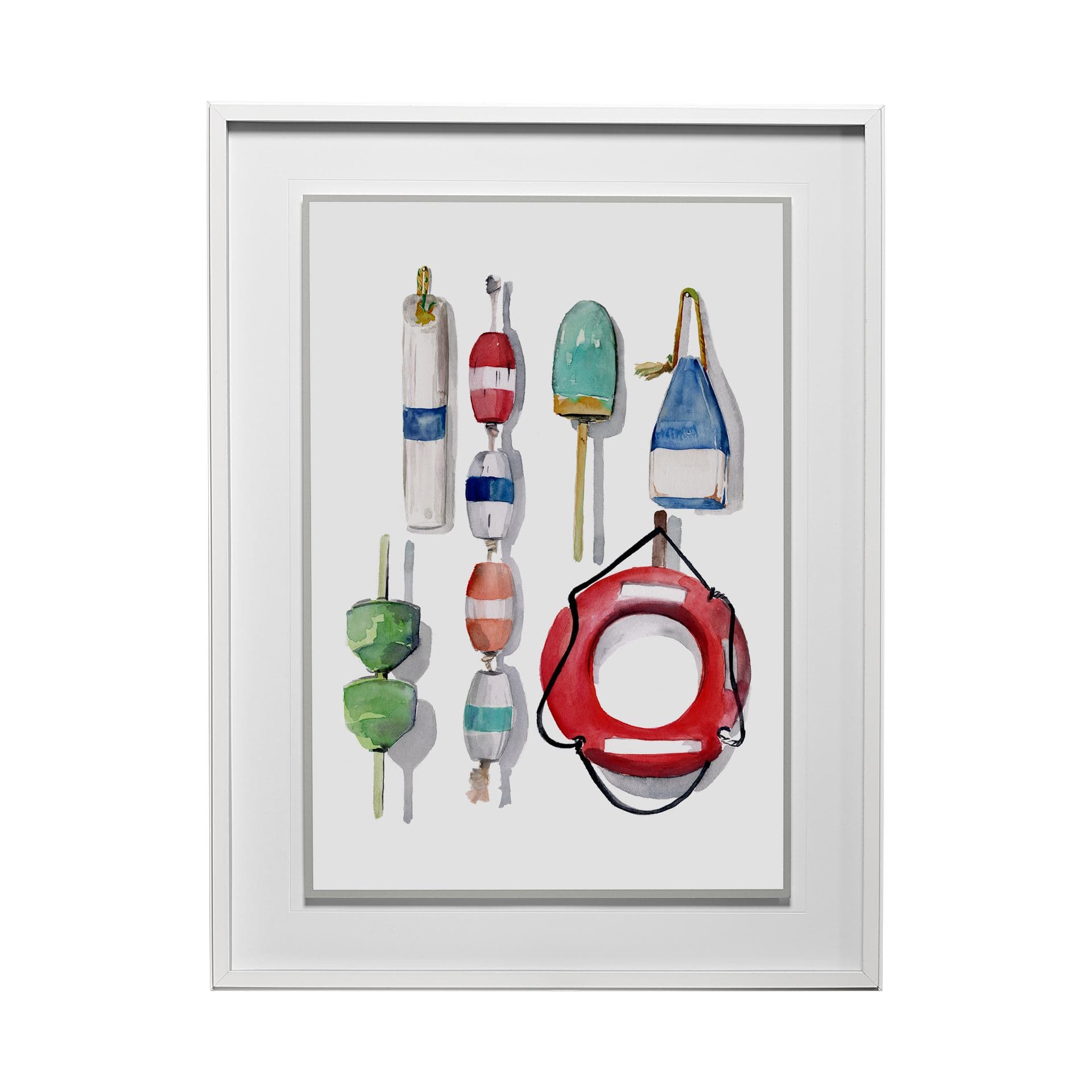 Watercolor Buoys II by Jenifer Paxton Parker a Framed Art Print Matted under Glass — product photograph