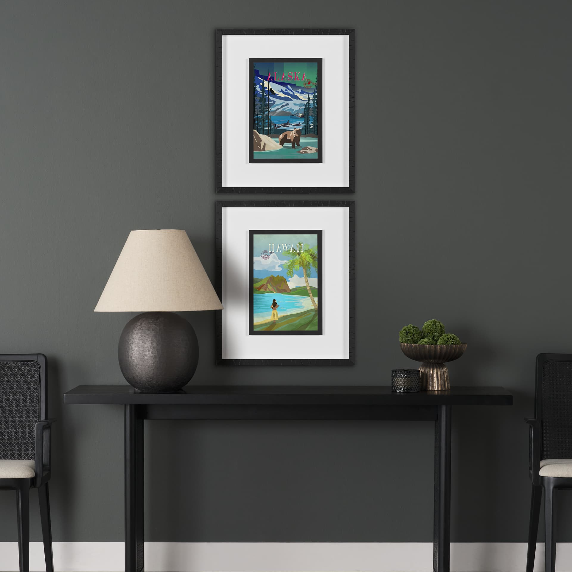 Alaska Go USA (M) by Mercana Studio a Framed Art Print Matted under Glass — in a styled room