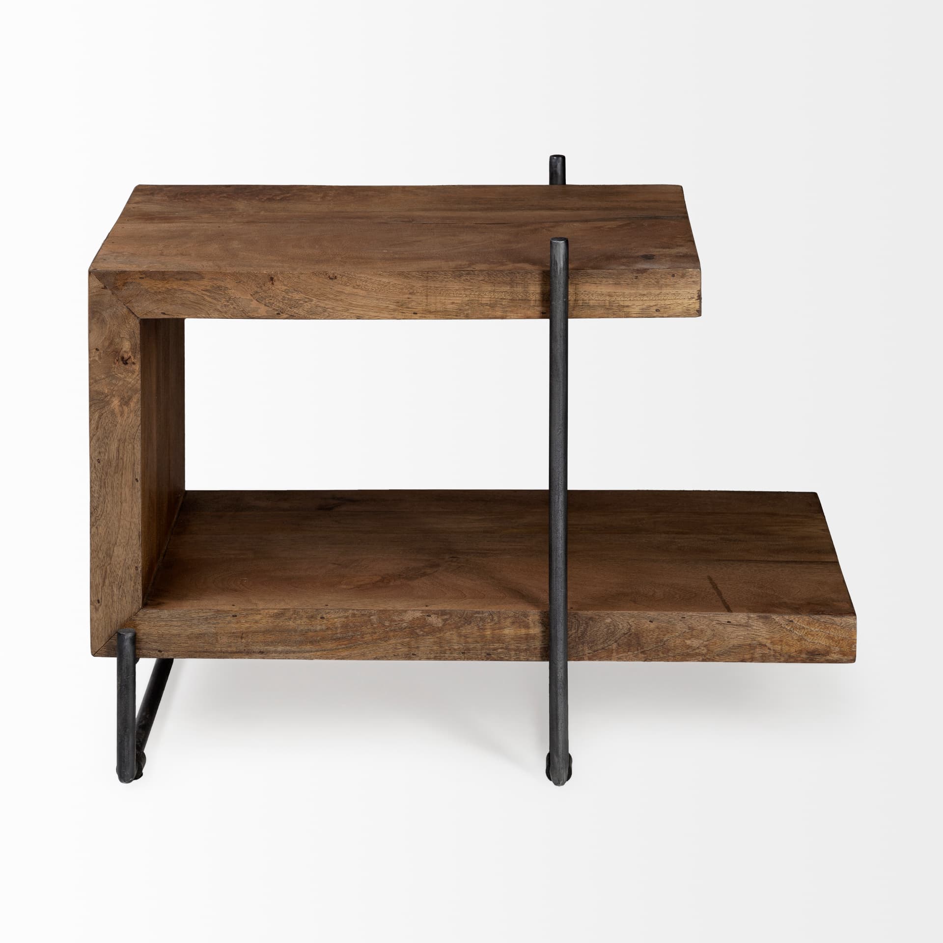 Maddox 30L x 18W x 22H Medium Brown Wood w/ Black Metal U-shaped End/Side Table — product photograph