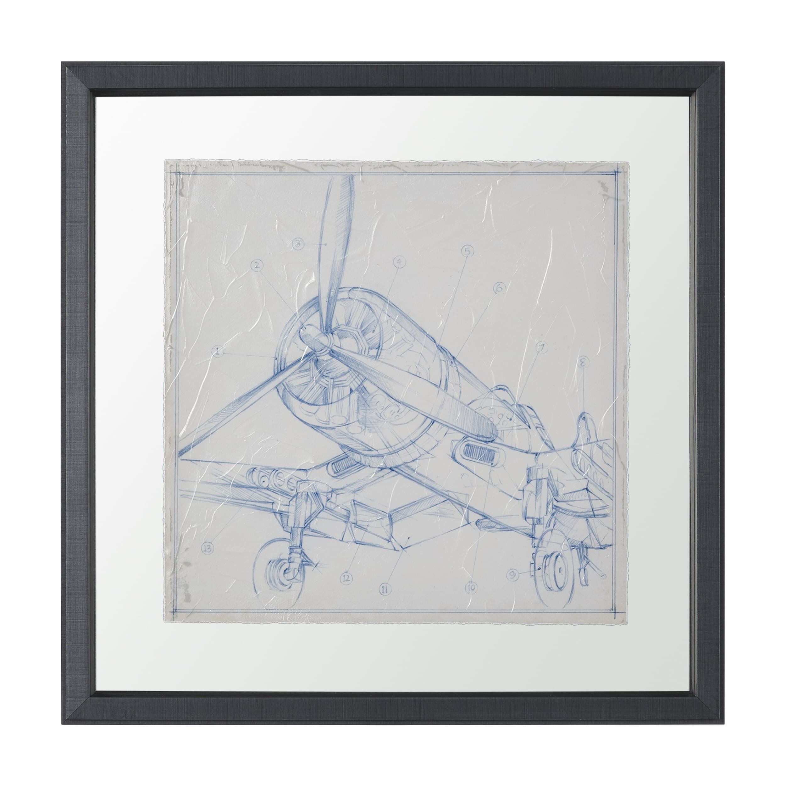 Airplane Mechanical Sketch II by Ethan Harper Hand Embellished Framed Art Print Matted under Glass — product photograph