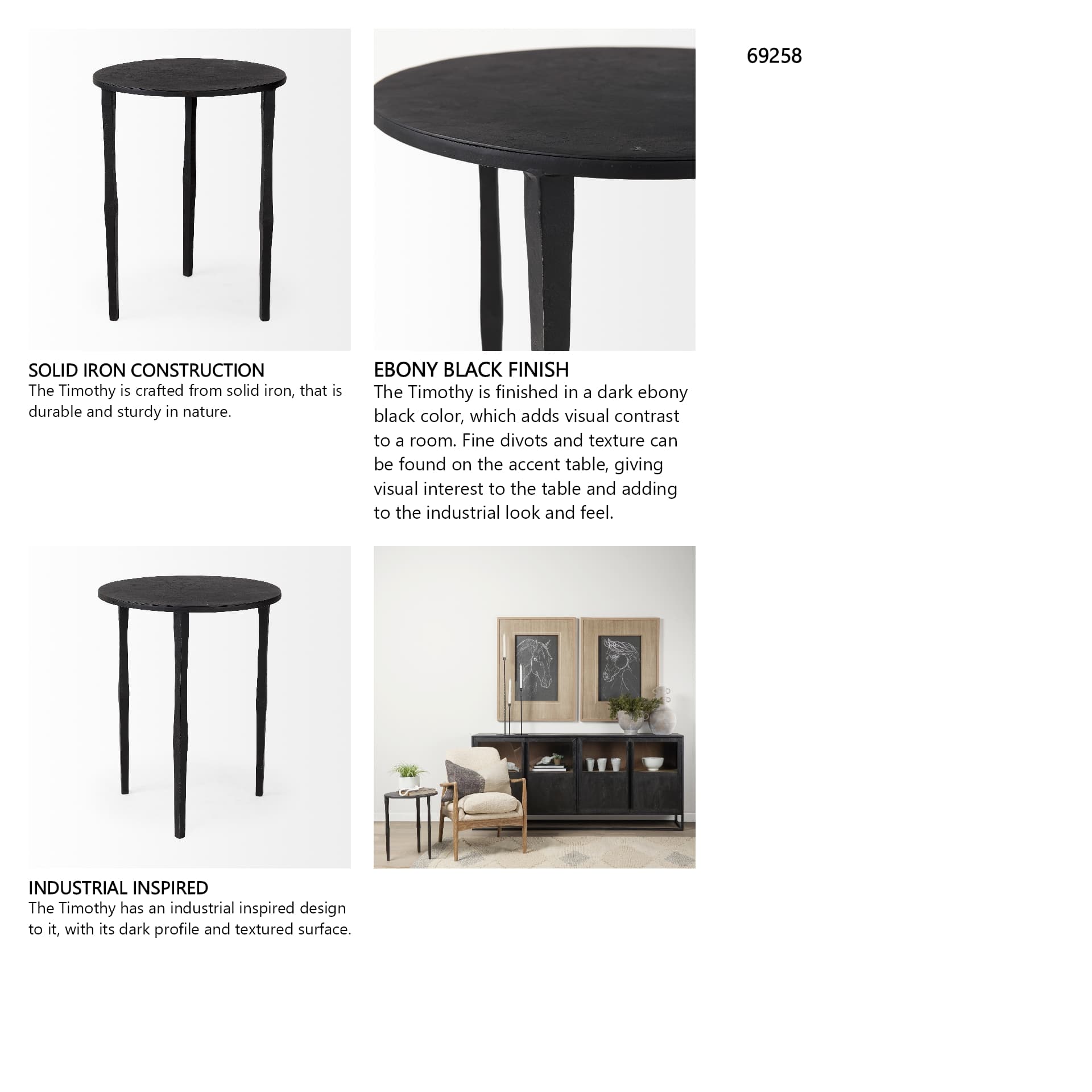Timothy 16.0L x 16.0W X 20.0H Ebony Black Iron Side Table — in a styled room