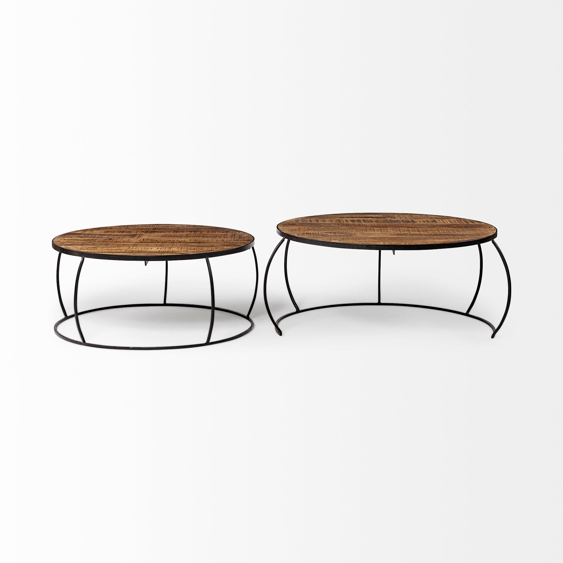 Clapp I Set of 2 (41" & 38") Round Brown Wood Top Black Iron Base Nesting Coffee Tables — product photograph