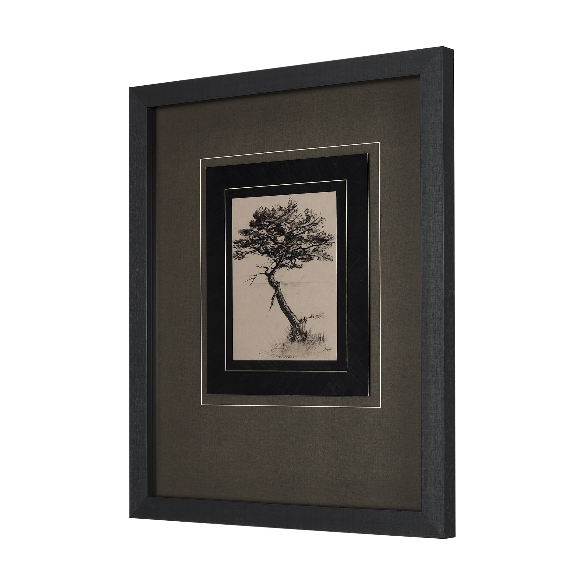 Tree Drawing III by Mercana Studio a Hand Embellished Textured Framed Art Print Matted under Glass — product photograph