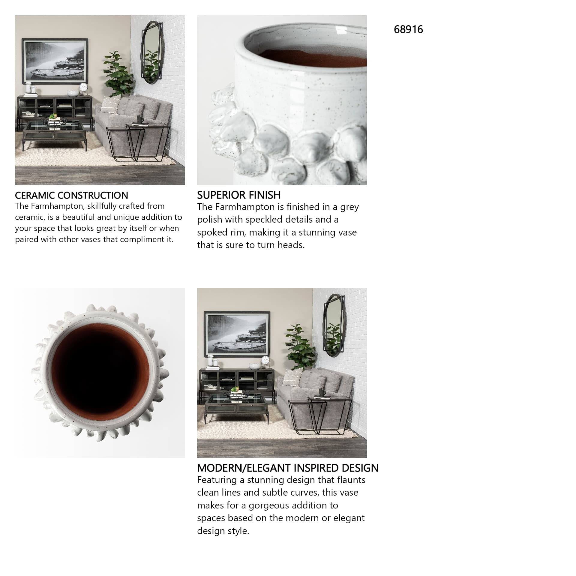 Farmhampton Large Gray Spoked Ceramic Vase — in a styled room