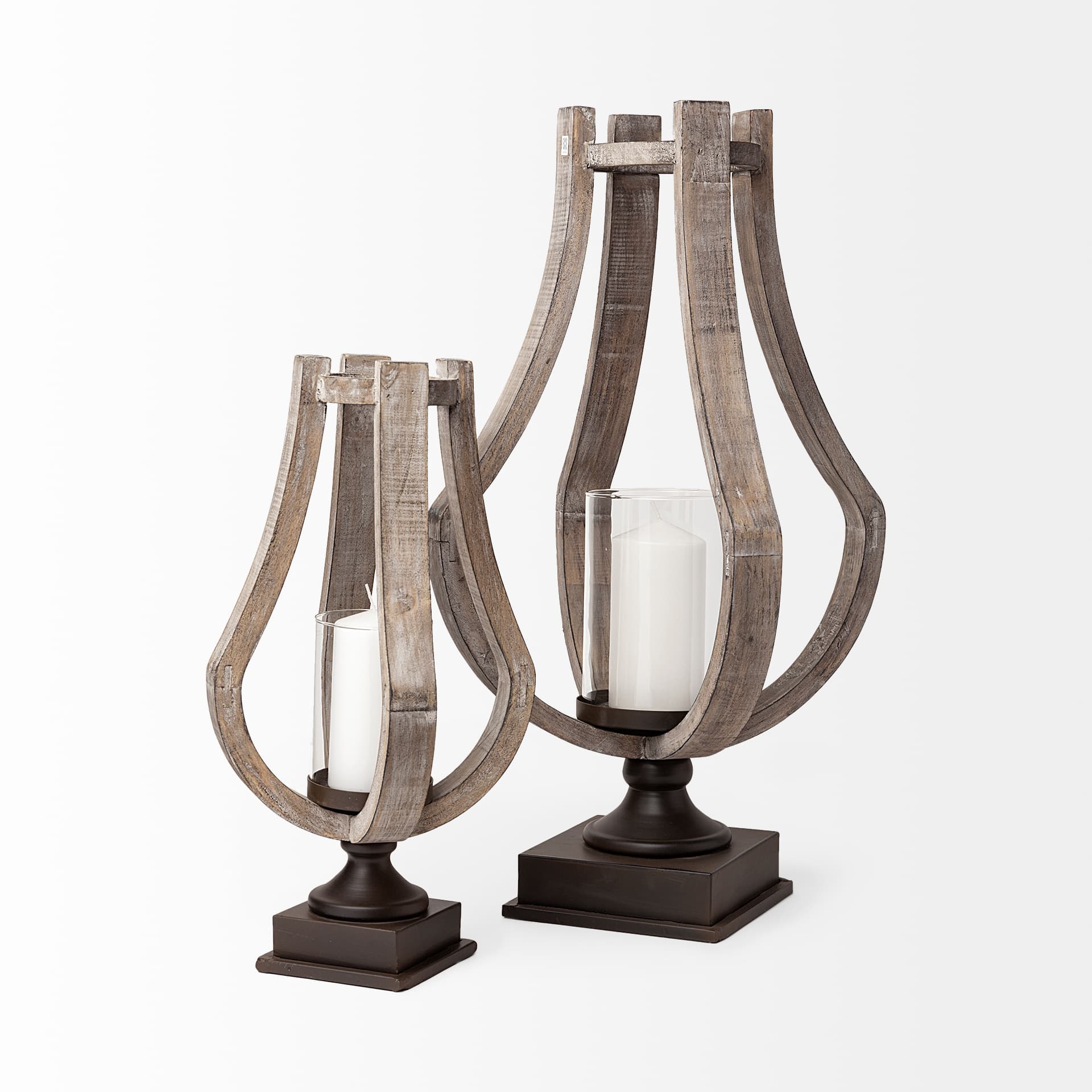 Brillion Large Rustic Wood Metal Table Candle Holder — product photograph