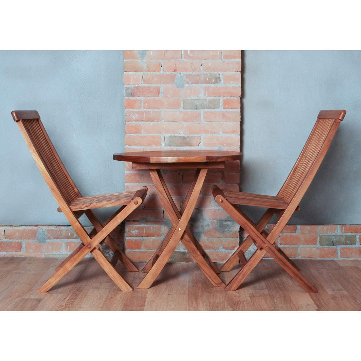 3-Piece Teak Bistro Table & Folding Chair Set — product photograph