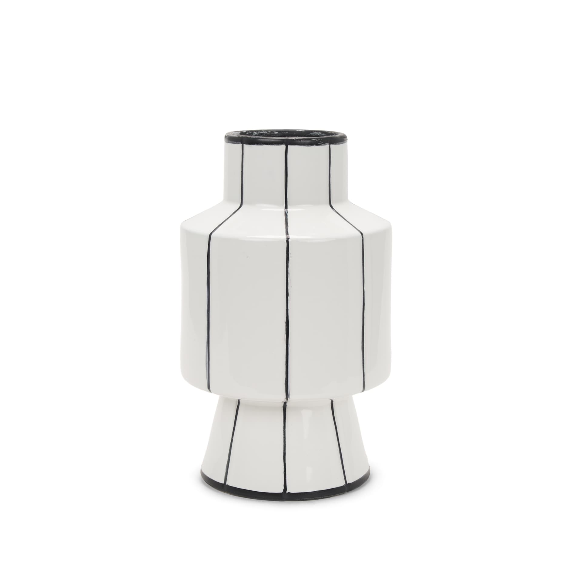 Dinah Small White w/ Black Stripes Ceramic Vase — product photograph