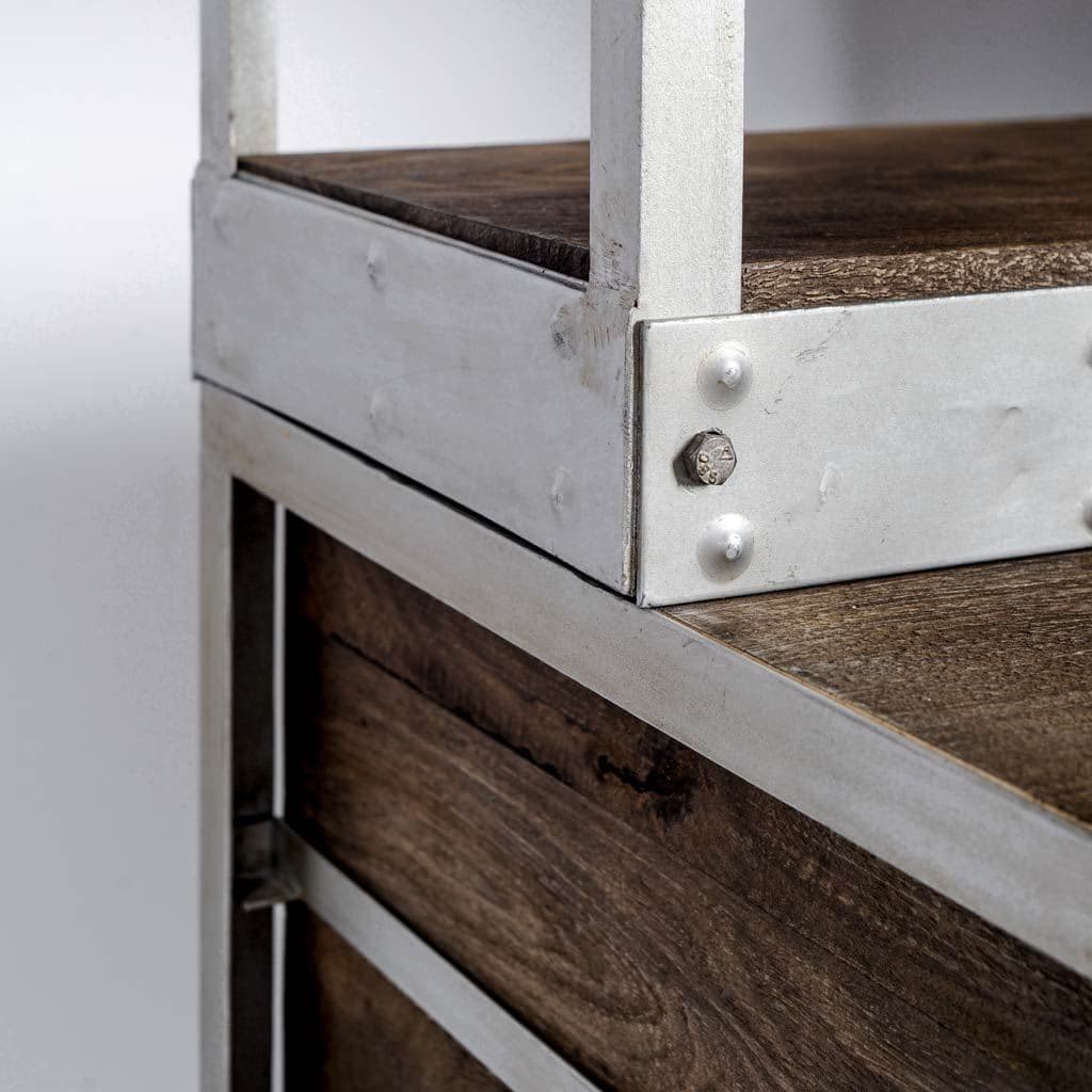 Brodie III 32L x 22W x 94H Medium Brown Wood Silver Accent Four Shelf Shelving Unit — product photograph