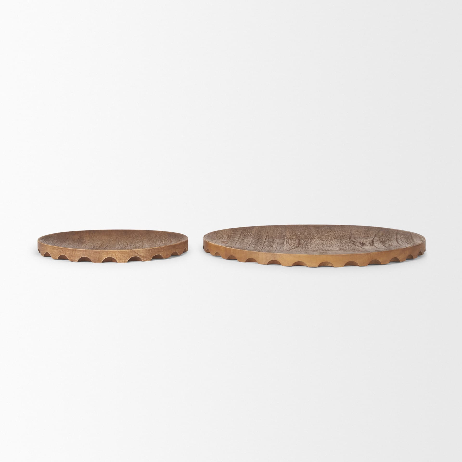 Waverly Round Light Brown Wood Scalloped Edged Trays — product photograph