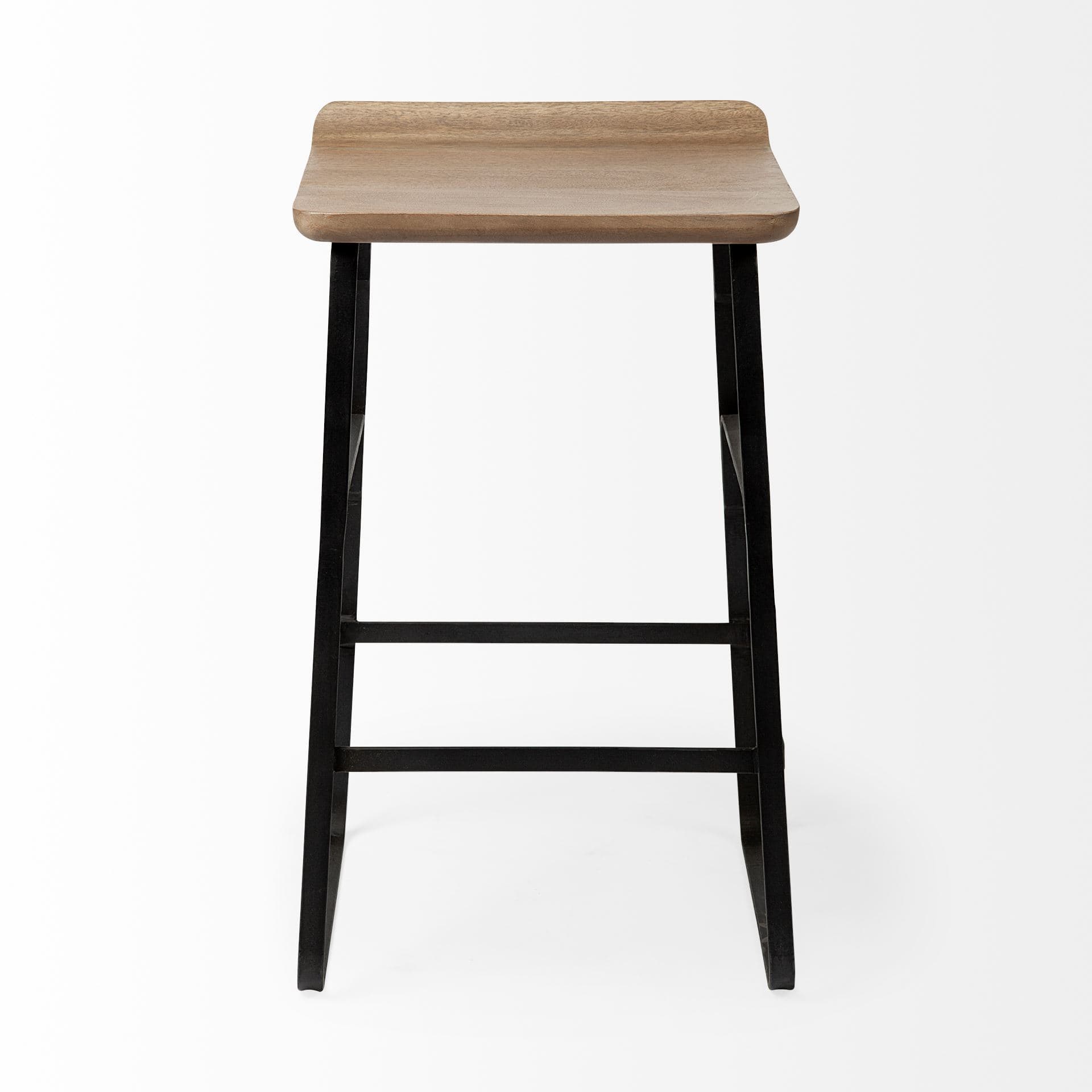 Conan Low Back 25in Seat Counter Stool | Brown Wood w/ Black Metal — product photograph
