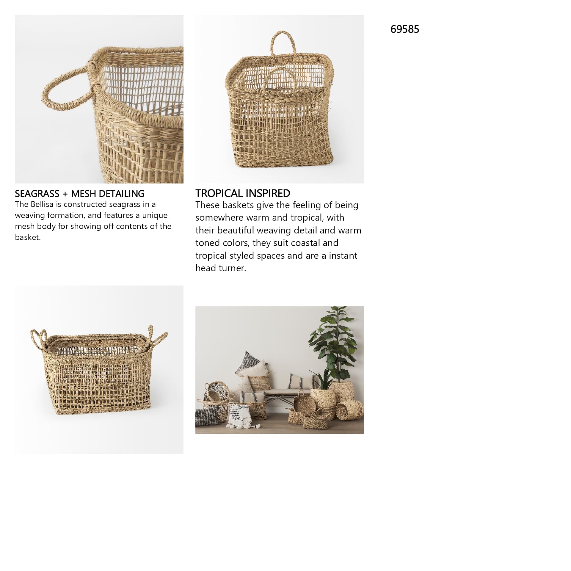 Bellisa 18.5L x 14.6W x 11.0H (Set of 2) Medium Brown Seagrass Rectangular Basket W/ Handles — in a styled room
